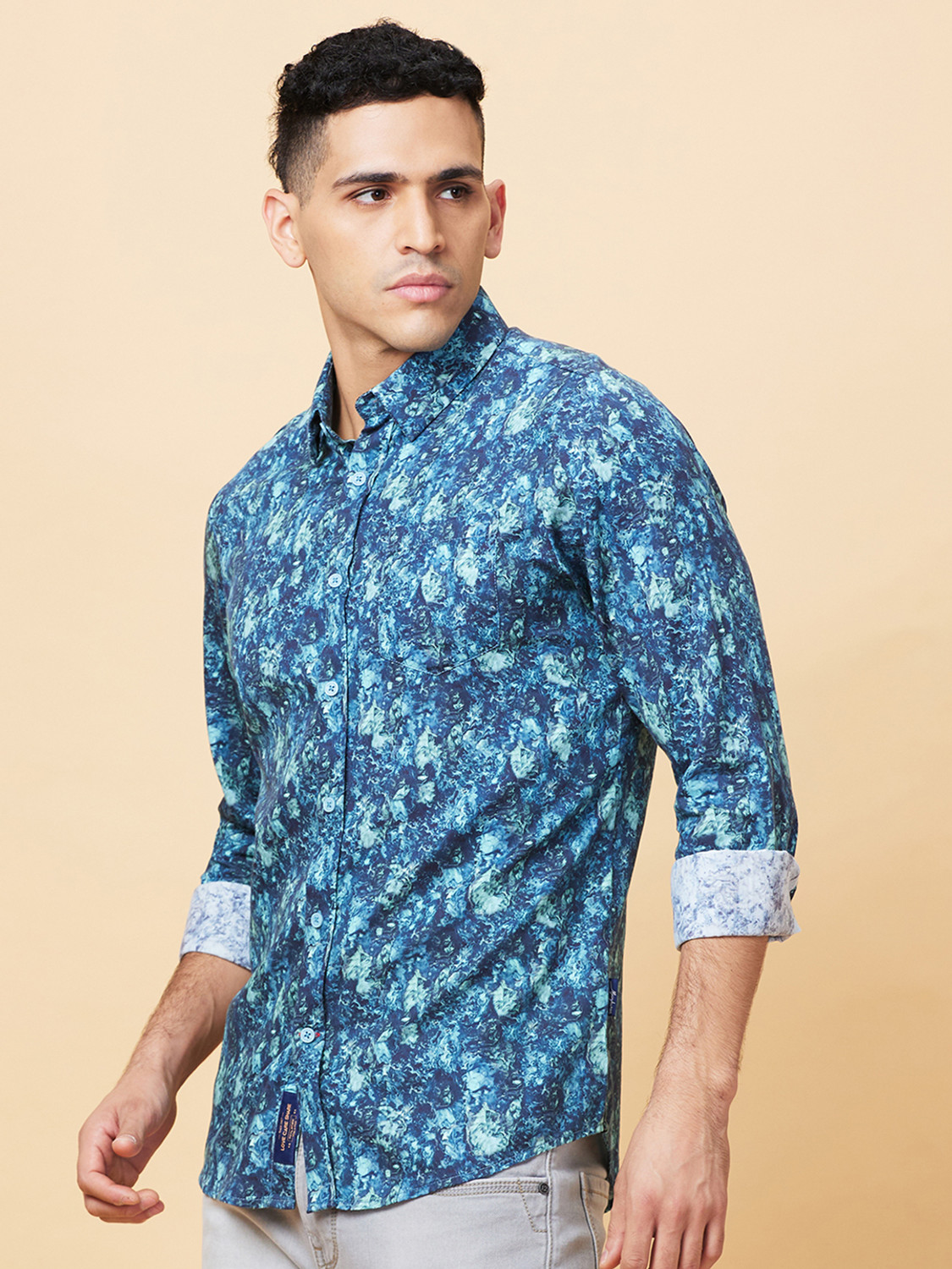 Image of BEING HUMAN Men Printed Casual Blue Shirt