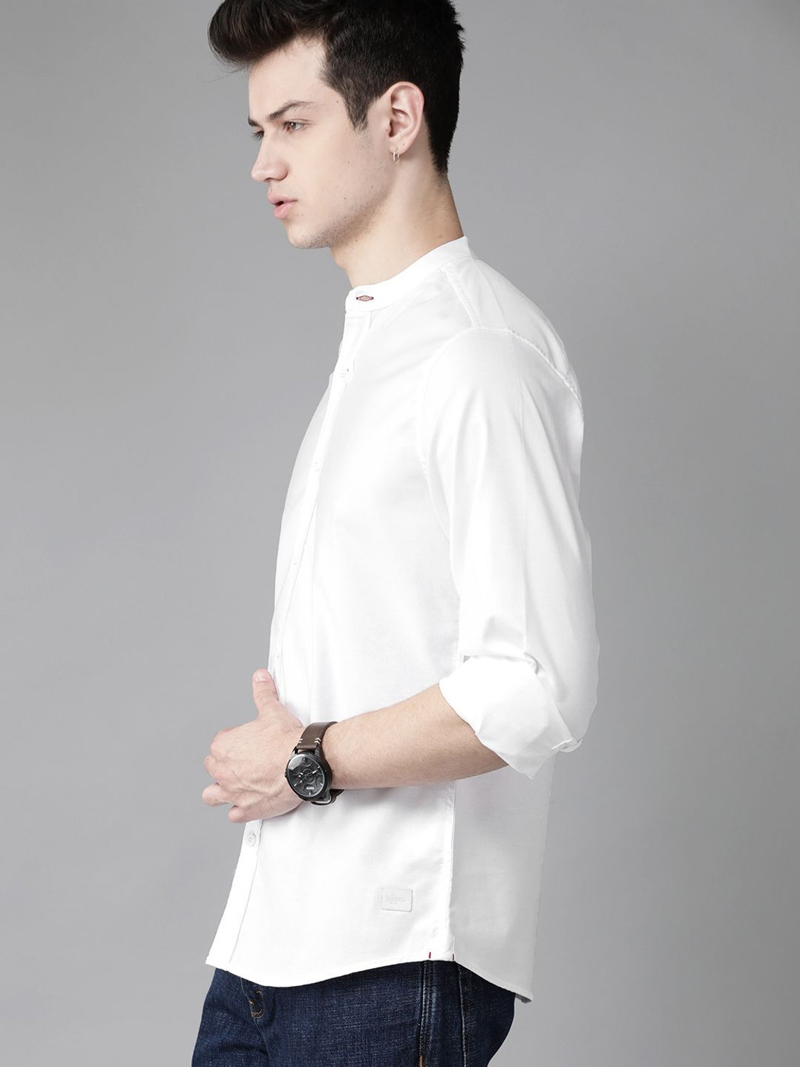 Image of Roadster Men Solid Casual White Shirt
