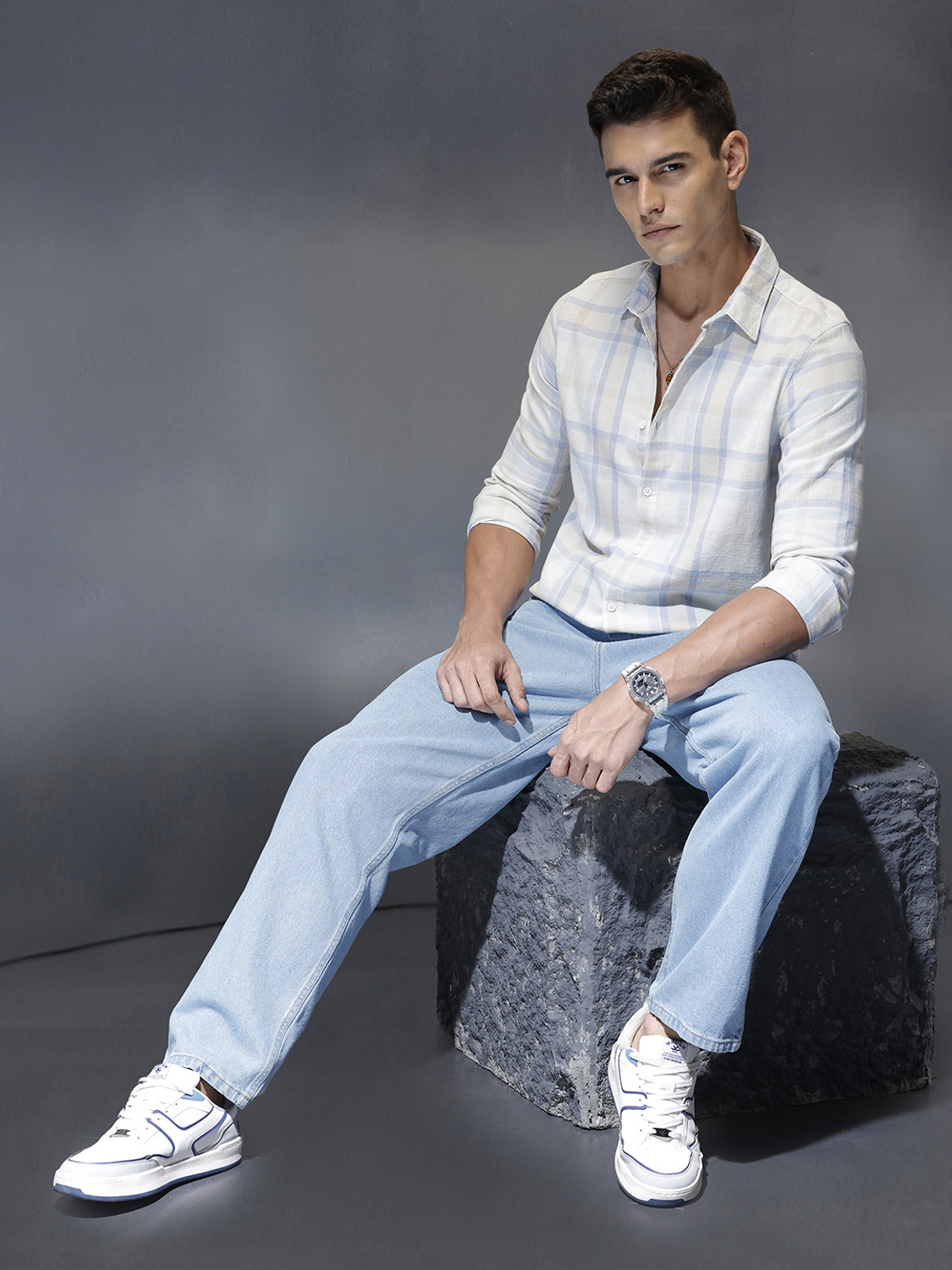 Image of WROGN Men Slim Fit Checkered Casual Shirt