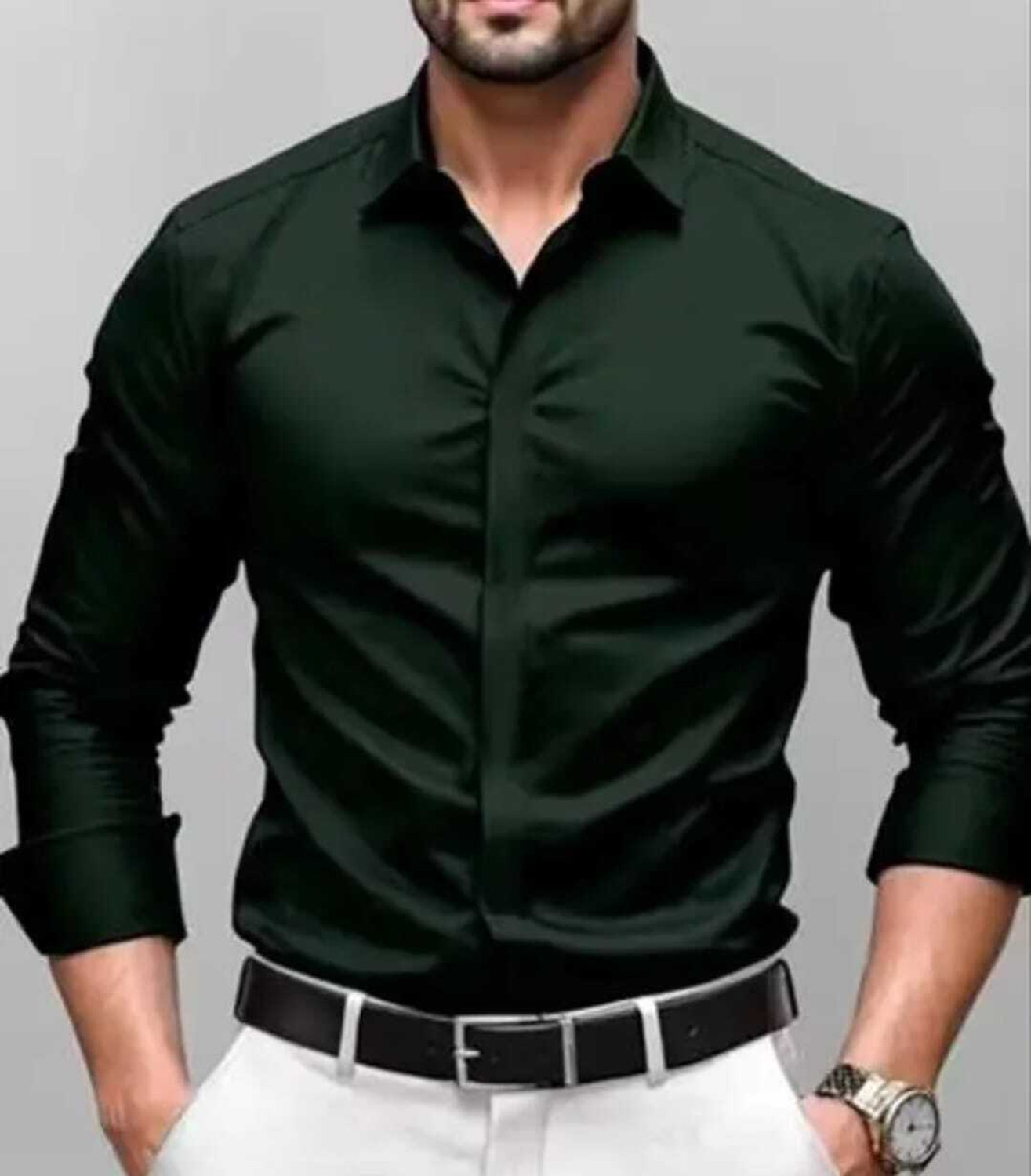 Image of STC FASHION Men Solid Formal Dark Green Shirt