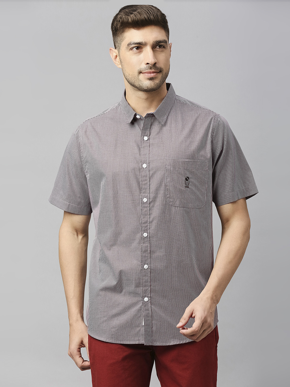 Image of THOMAS SCOTT Men Checkered Casual Grey Shirt