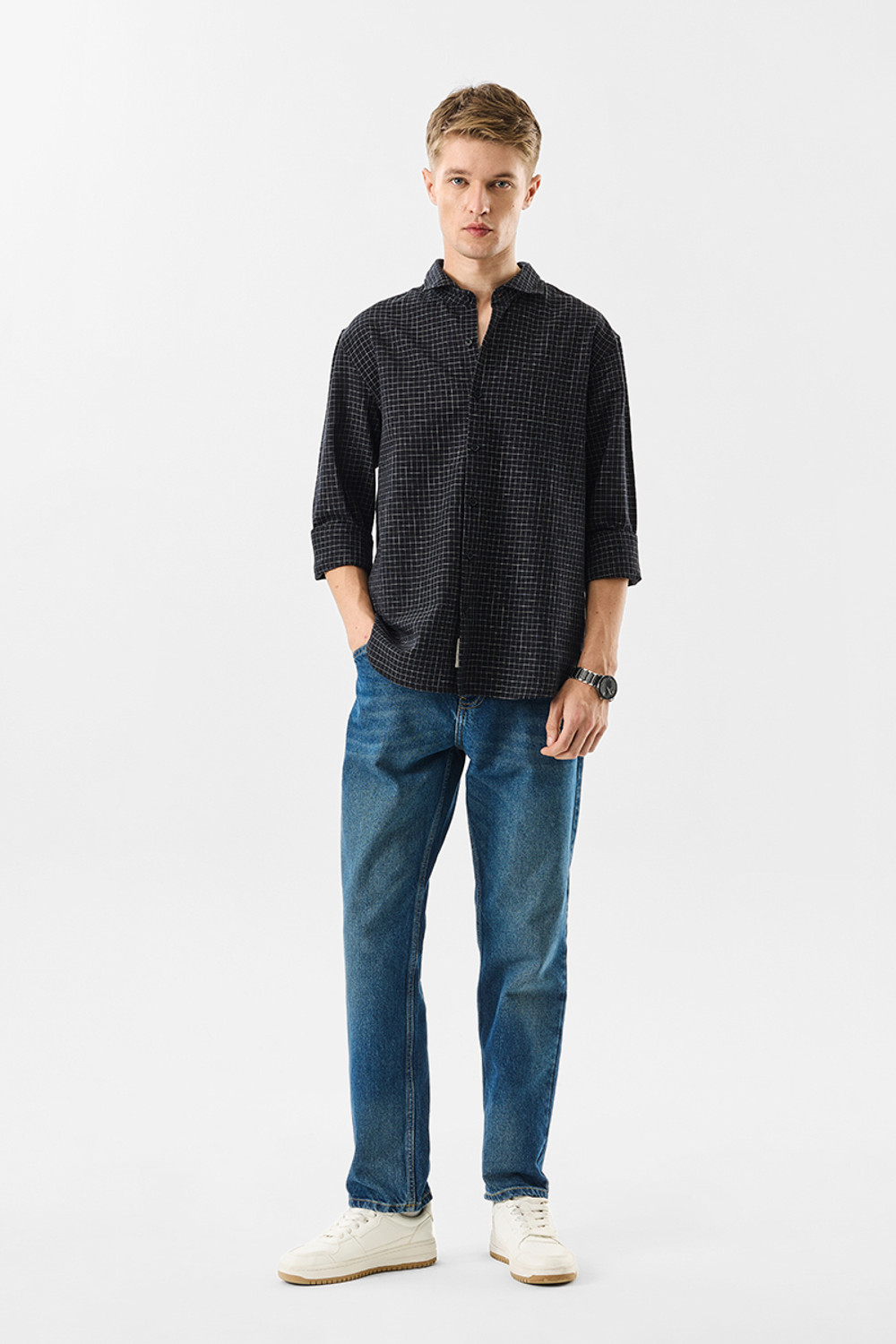 Image of Snitch Men Checkered Casual Black Shirt