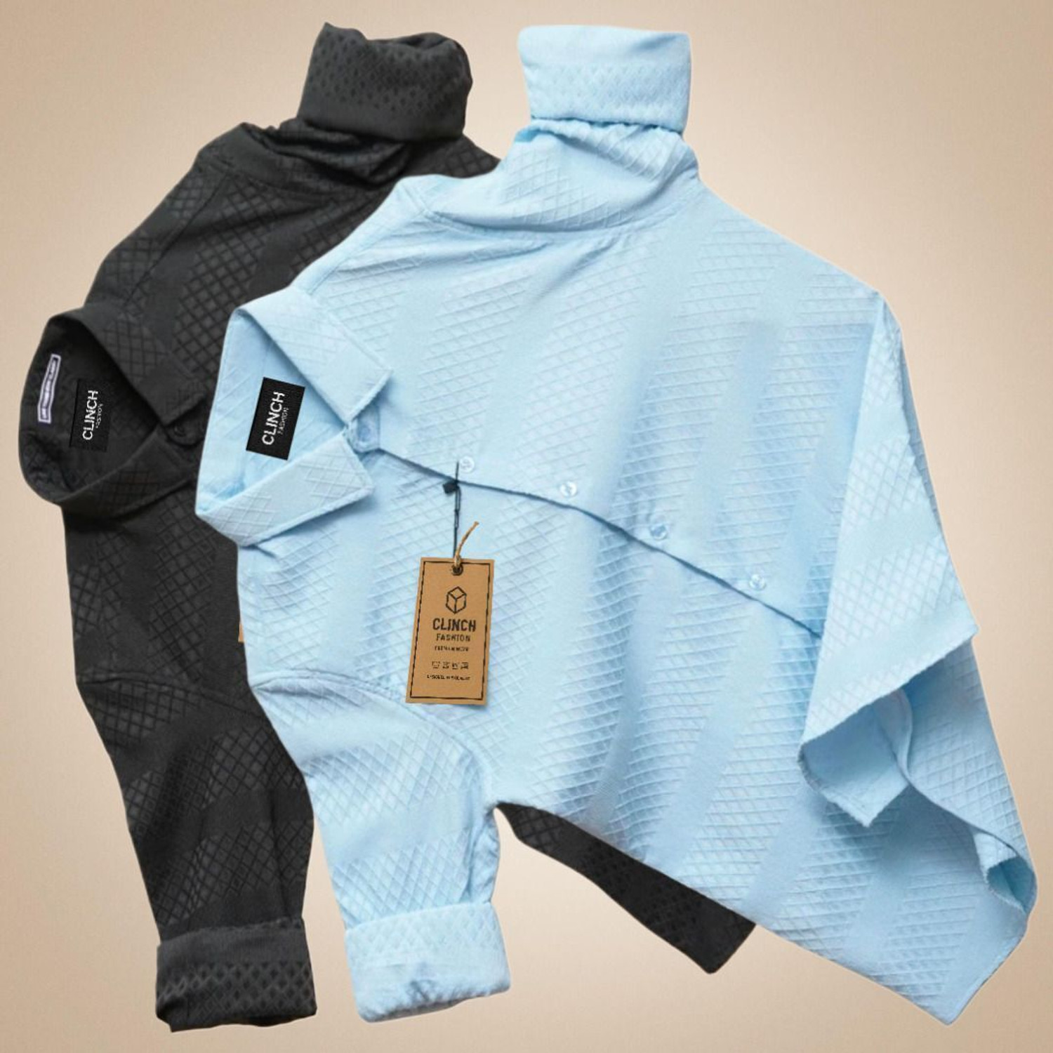 Image of clinch fashion Men Self Design Casual Black, Light Blue Shirt