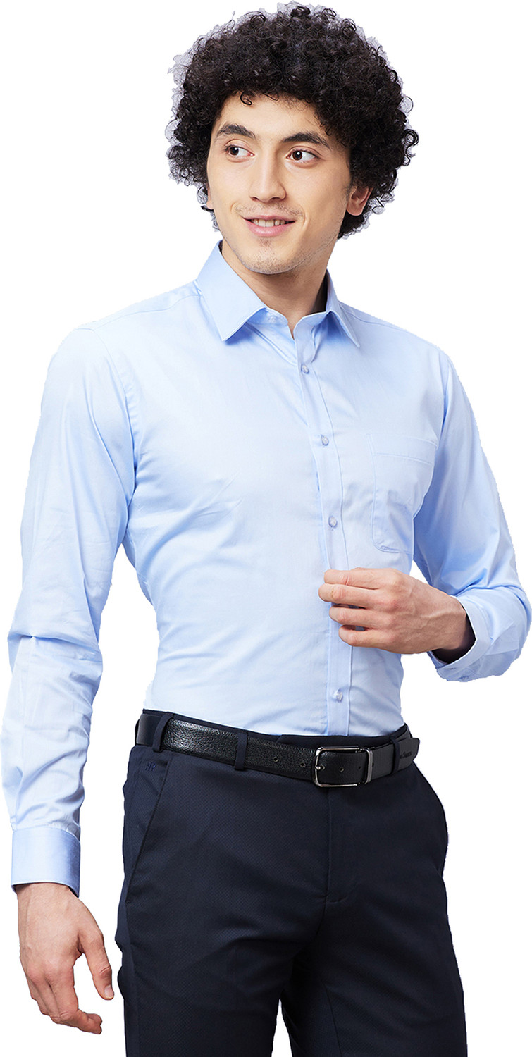 Image of Raymond Men Slim Fit Self Design Spread Collar Formal Shirt