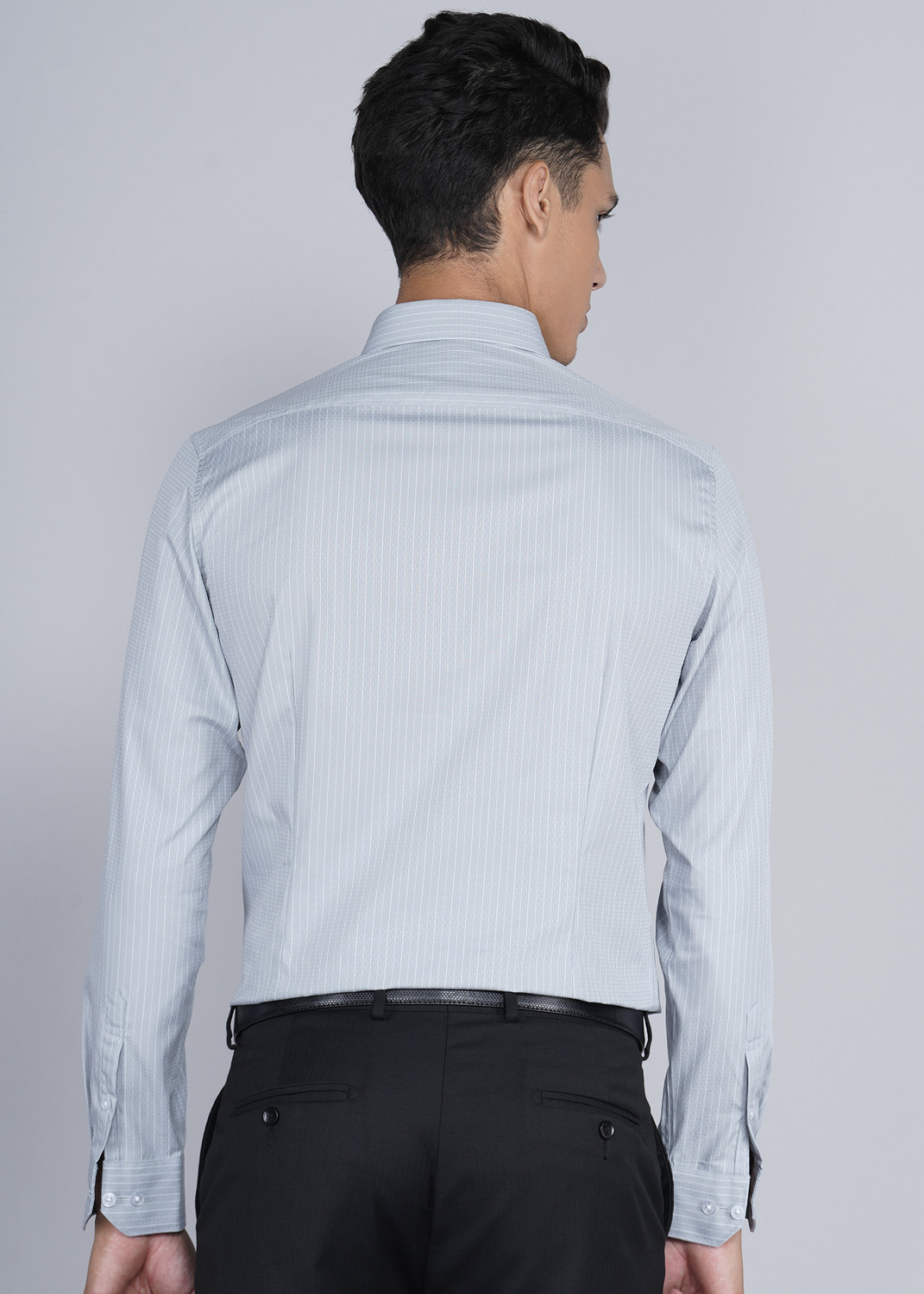 Image of LOUIS PHILIPPE Men Striped Formal Grey Shirt