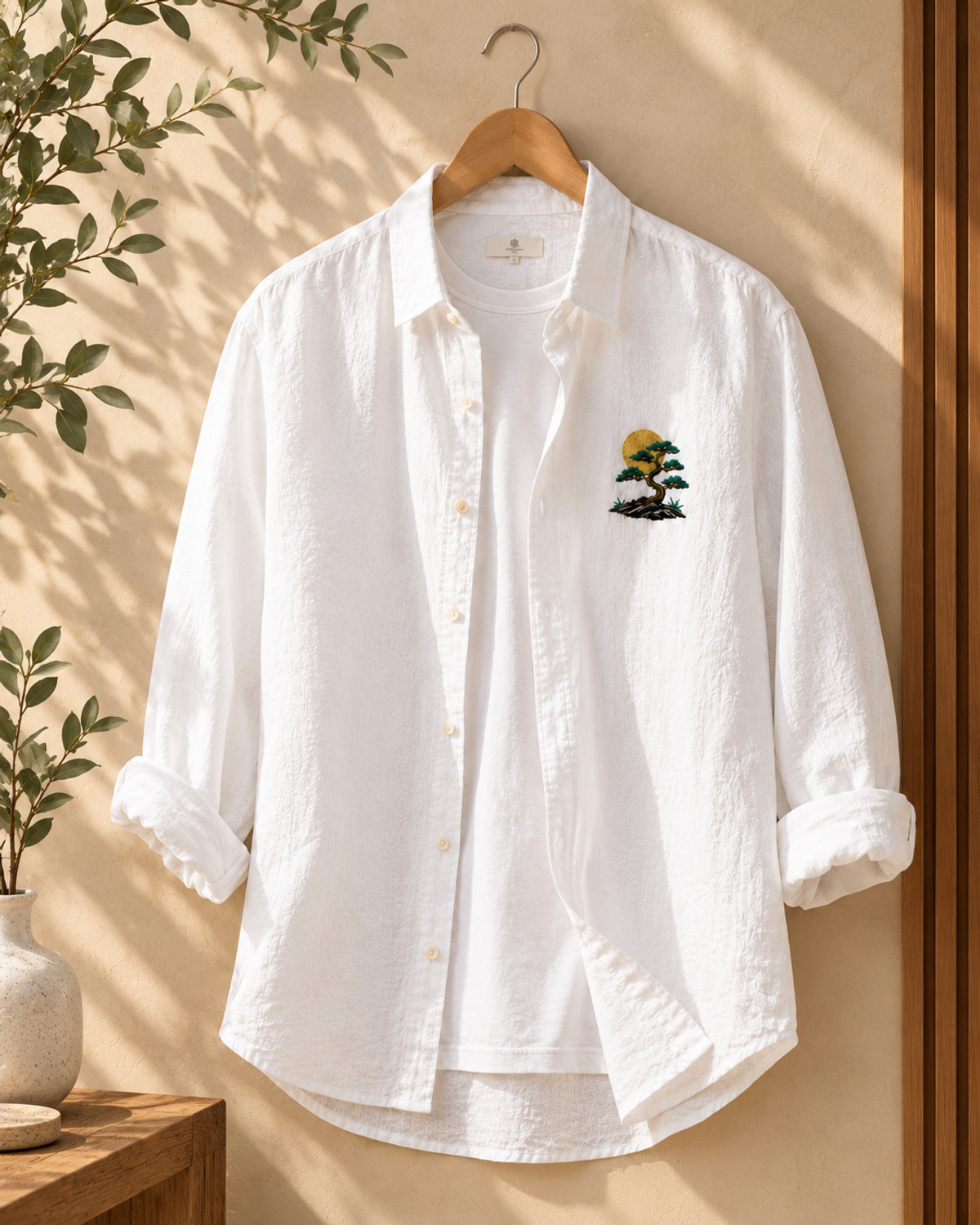 Image of GLANZY Men Regular Fit Embroidered Spread Collar Casual Shirt