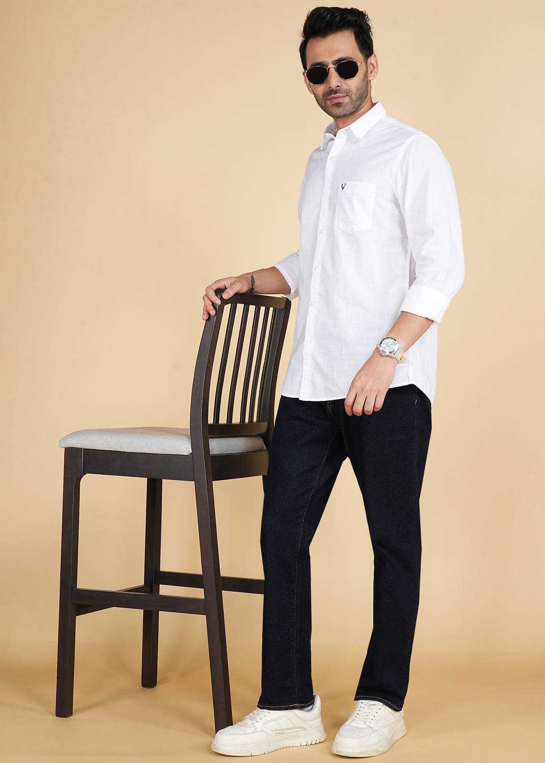 Allen Solly Men Solid Casual White Shirt - Image 3