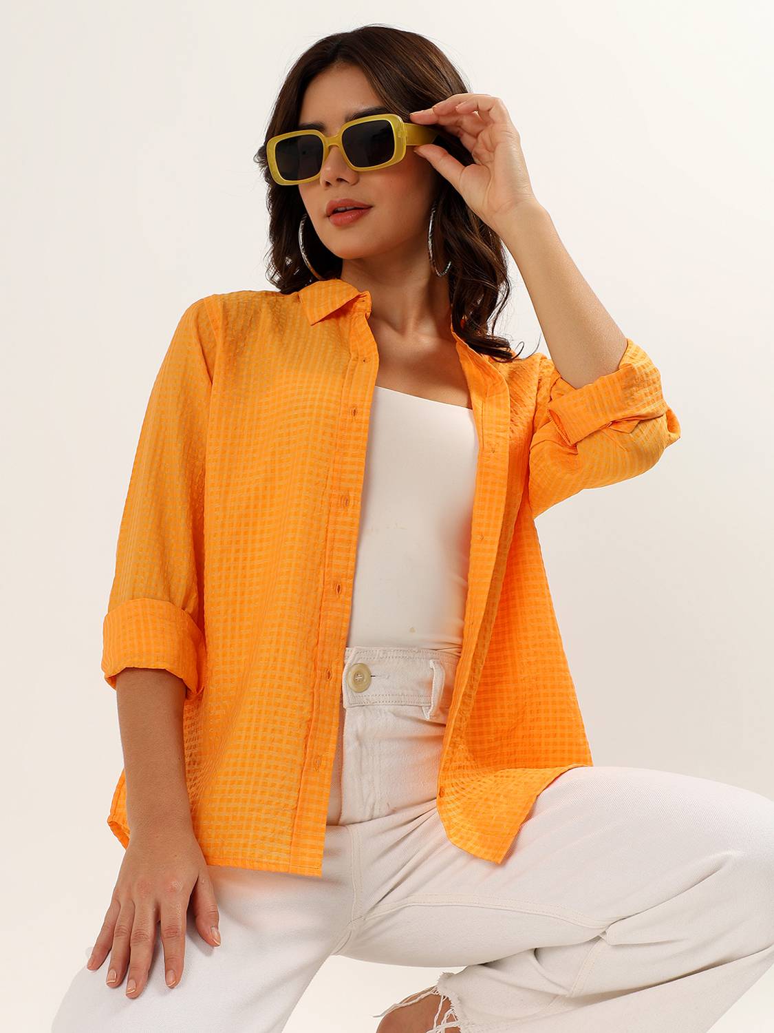 AVOR LIFESTYLE Women Solid Casual Yellow Shirt
