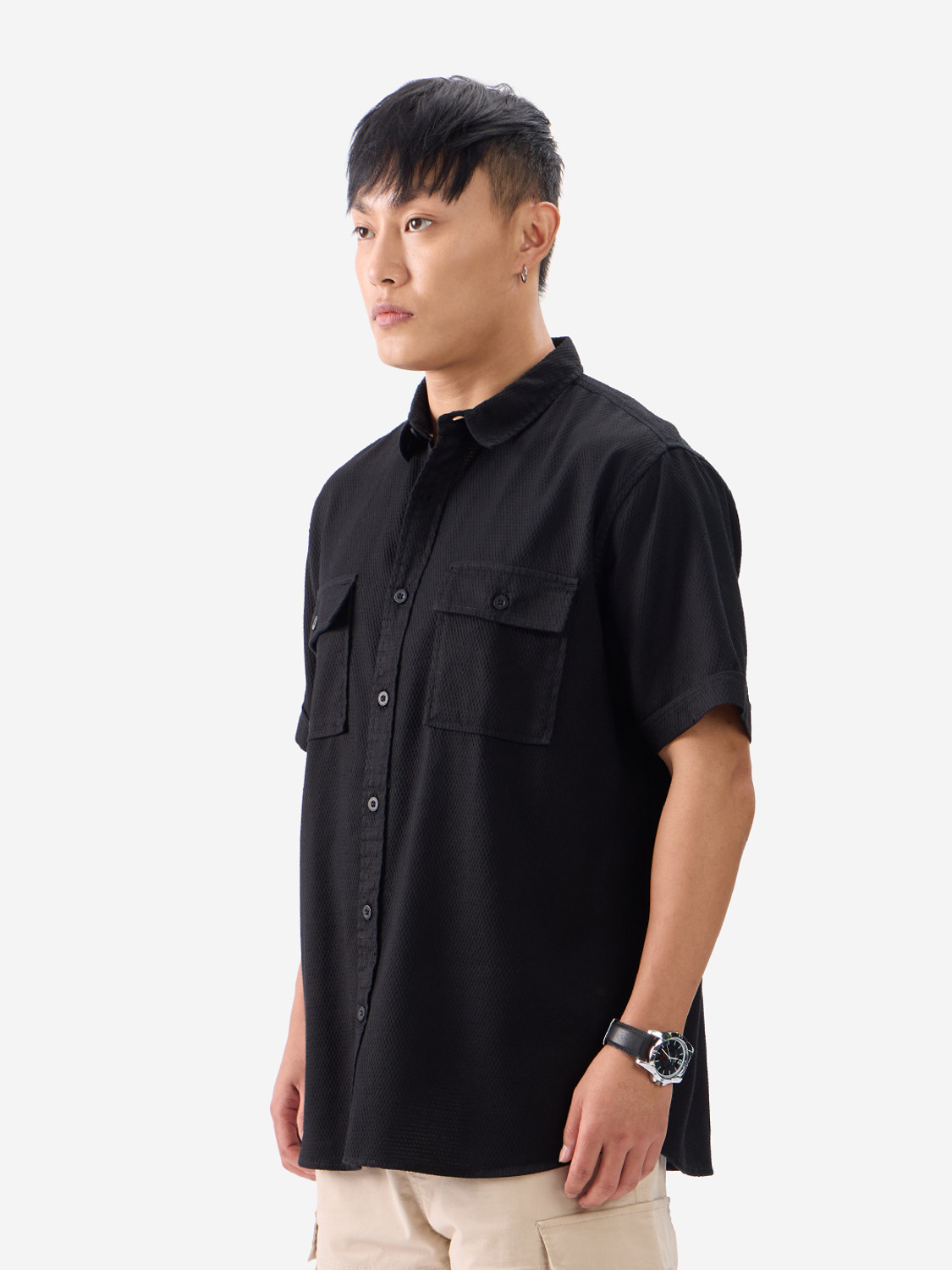 Image of The Souled Store Men Solid Casual Black Shirt