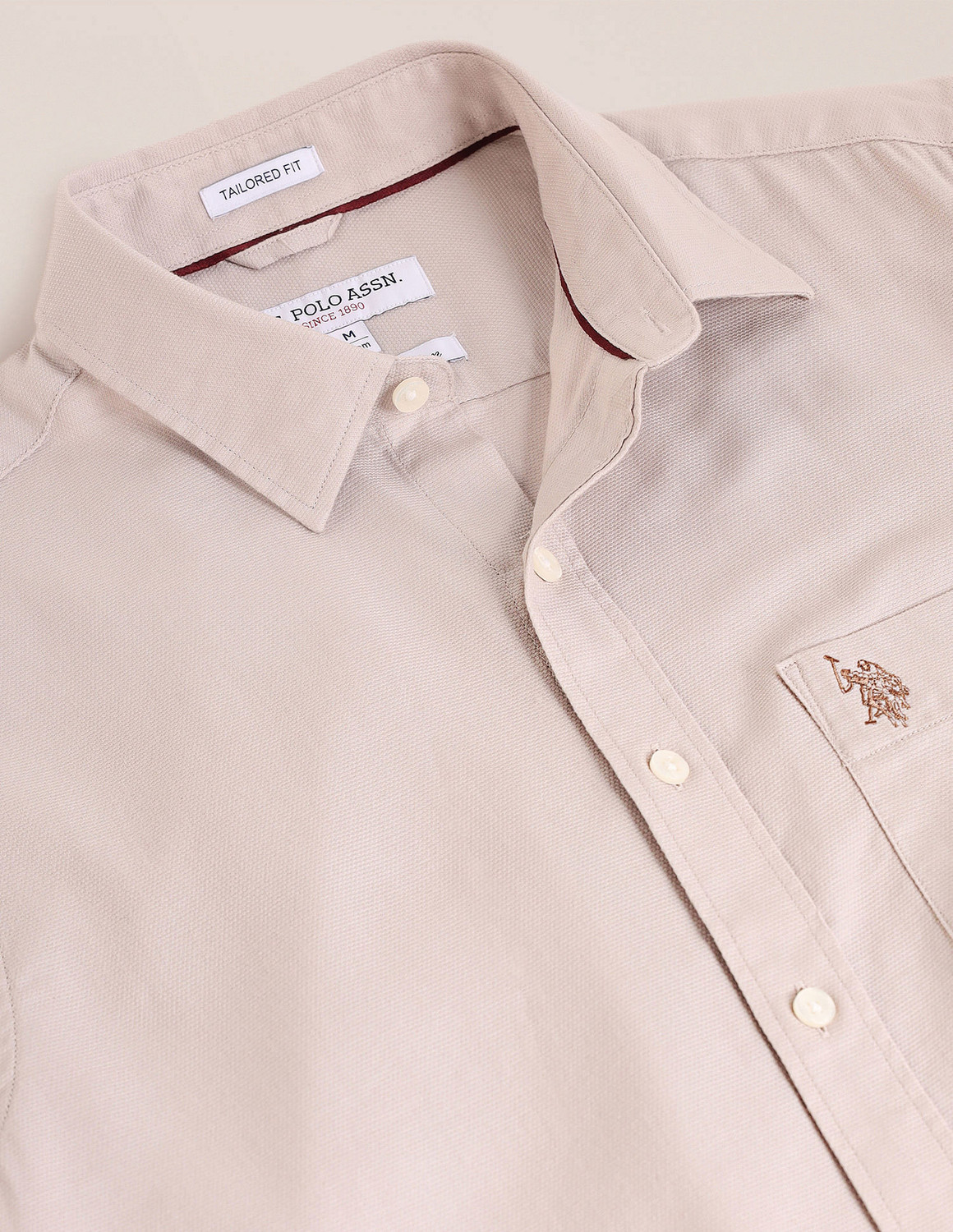 Image of U.S. POLO ASSN. Men Solid Casual Beige Shirt
