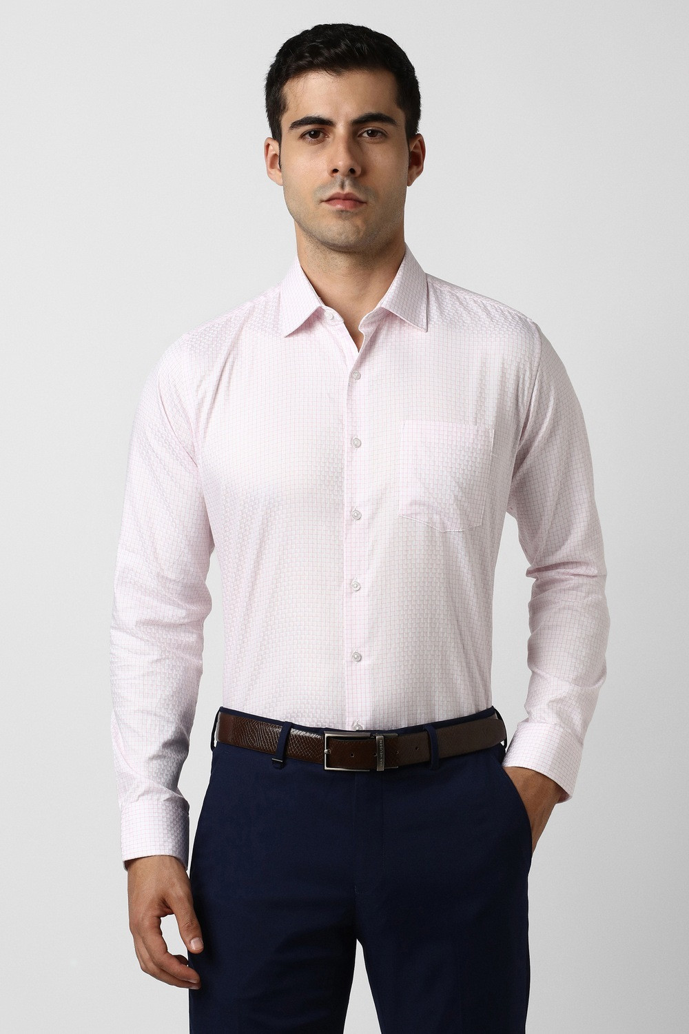 Image of VAN HEUSEN Men Checkered Casual Pink Shirt