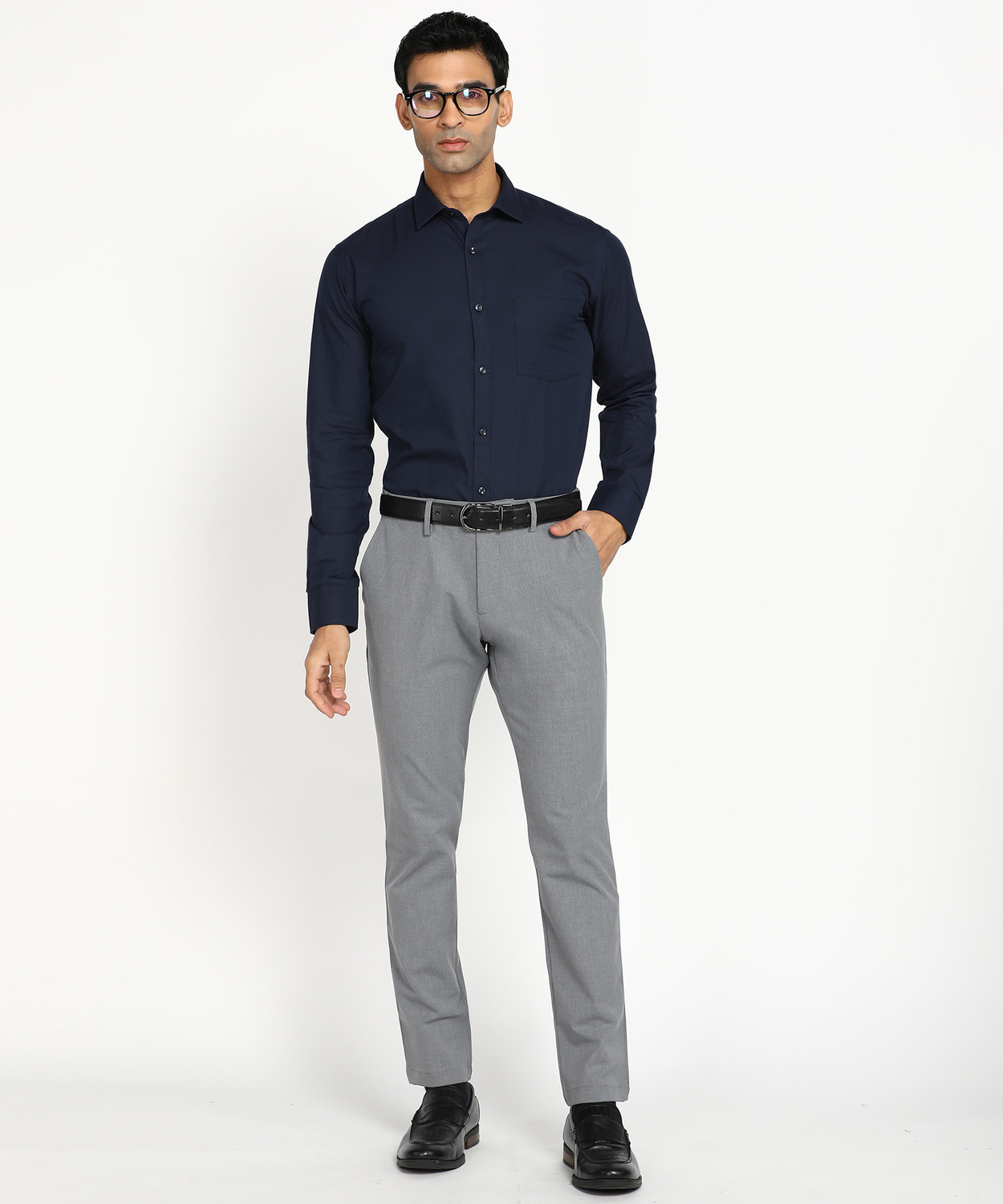 Image of PARK AVENUE Men Solid Formal Dark Blue Shirt