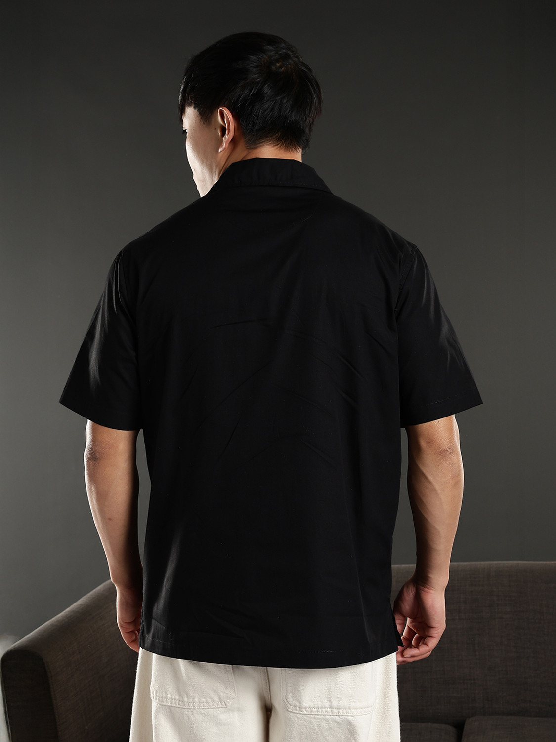 Image of Eszett Men Self Design Casual Black Shirt
