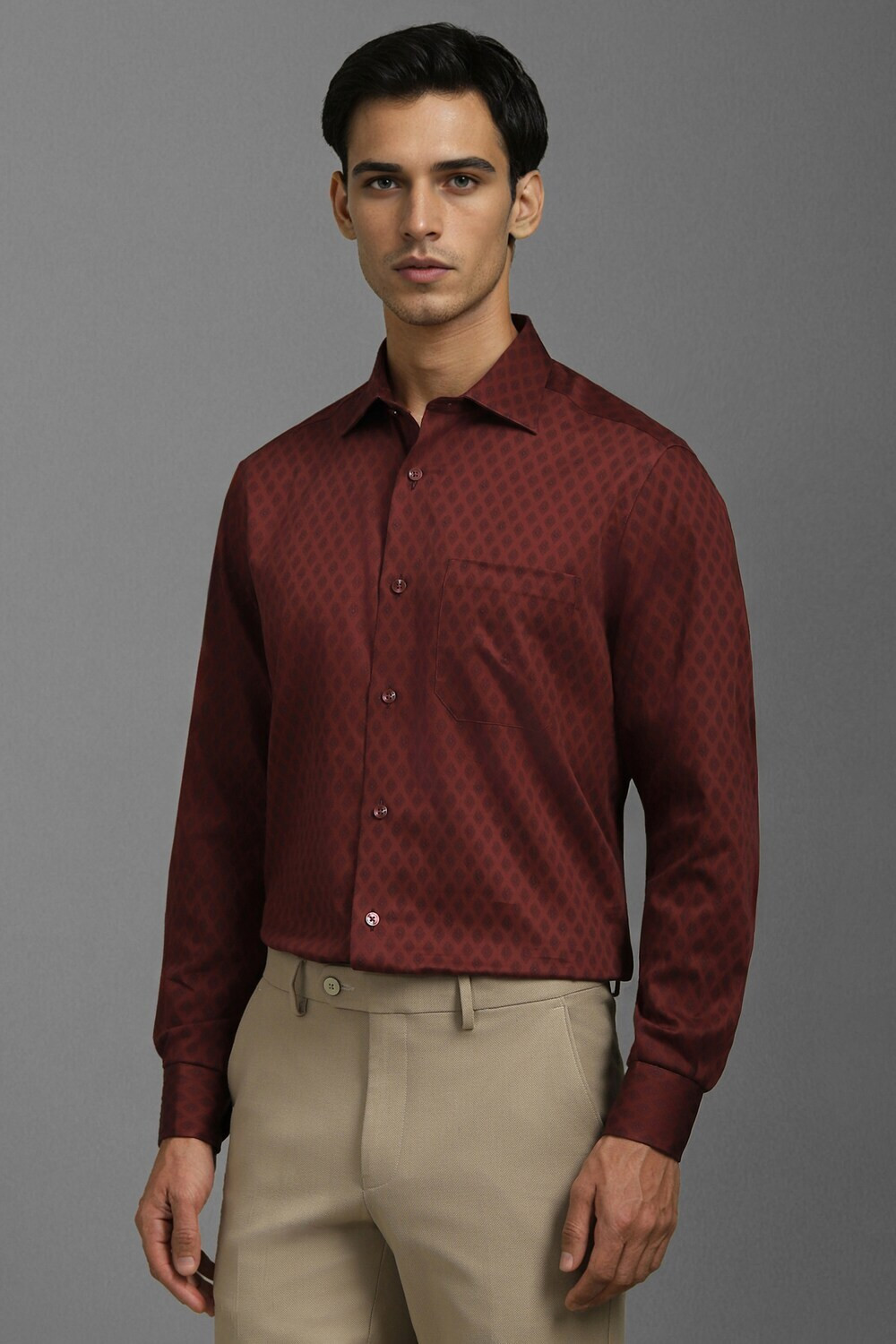 Image of LOUIS PHILIPPE Men Printed Formal Maroon Shirt