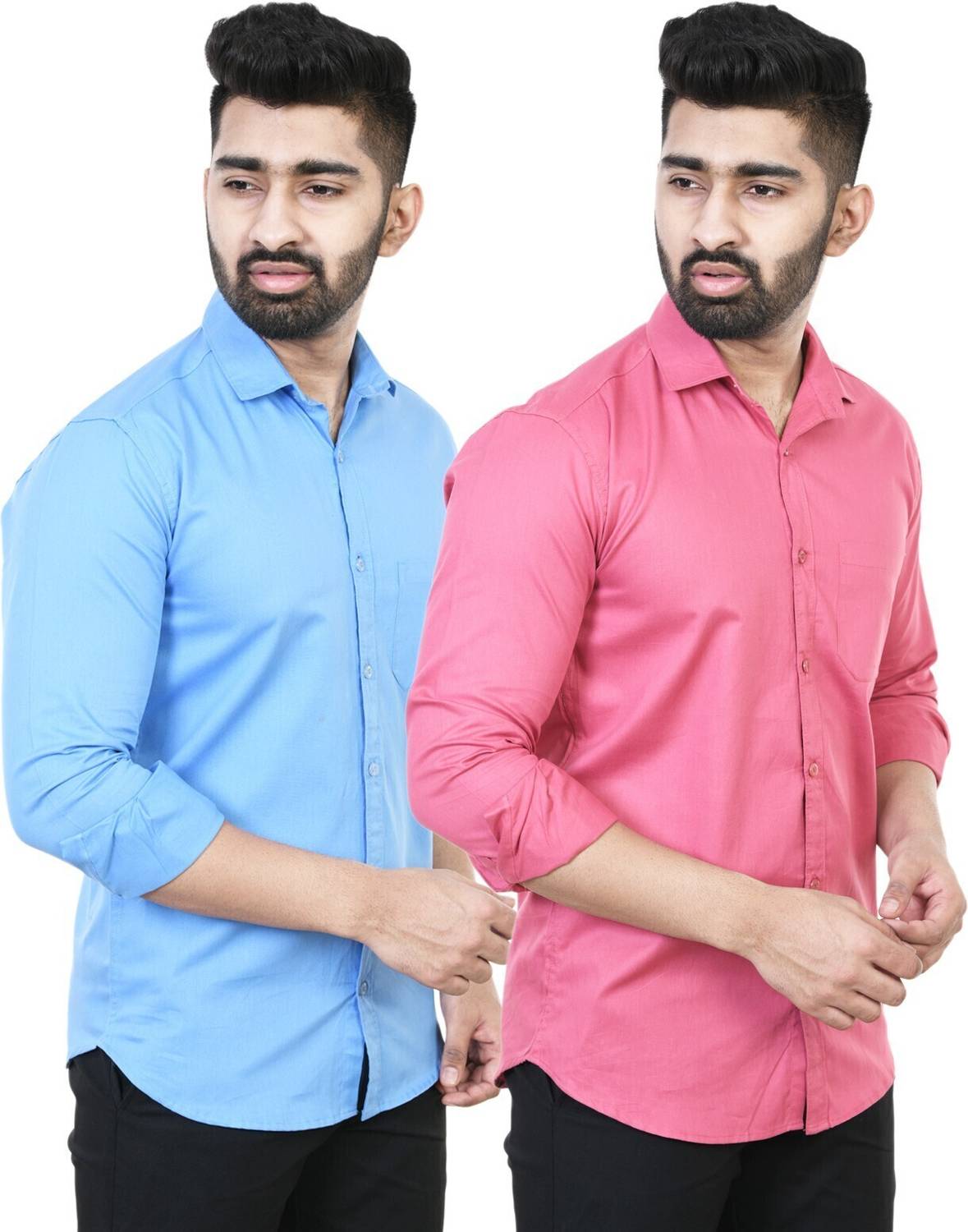 Feel high Men Regular Fit Solid Casual Shirt (Pack of 2)