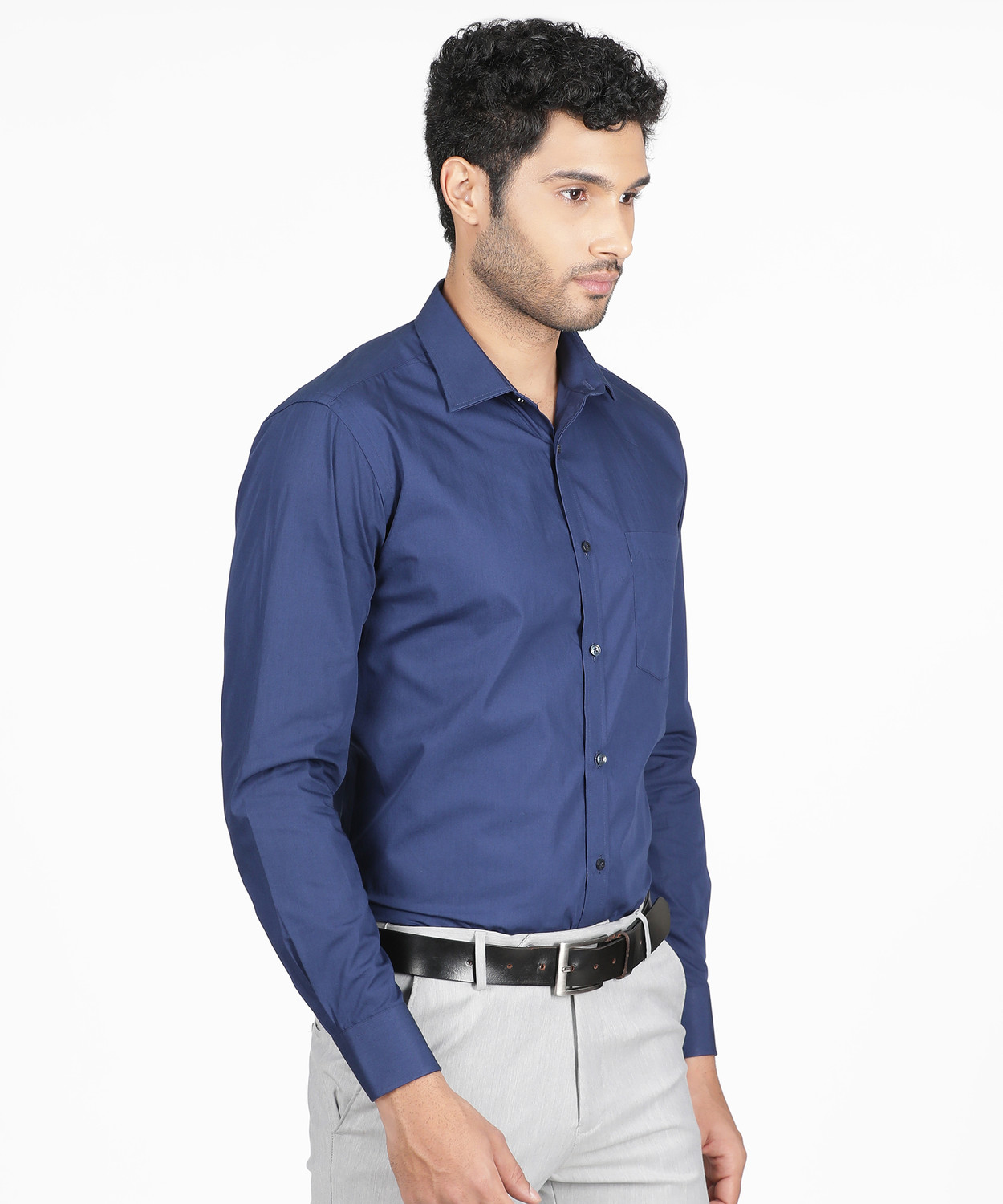 Image of PARK AVENUE Men Solid Formal Blue Shirt