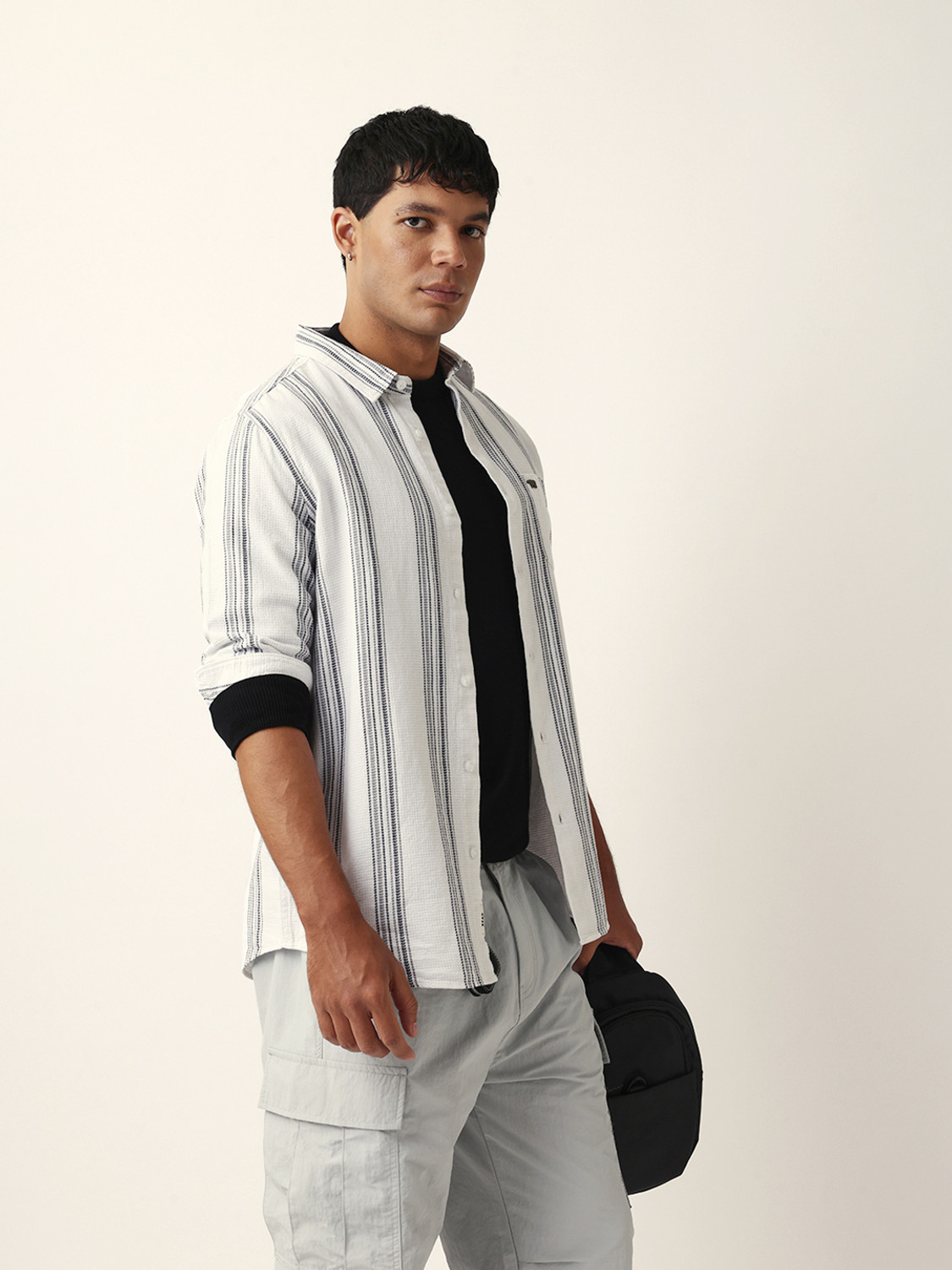 Image of THE BEAR HOUSE Men Striped Casual White Shirt