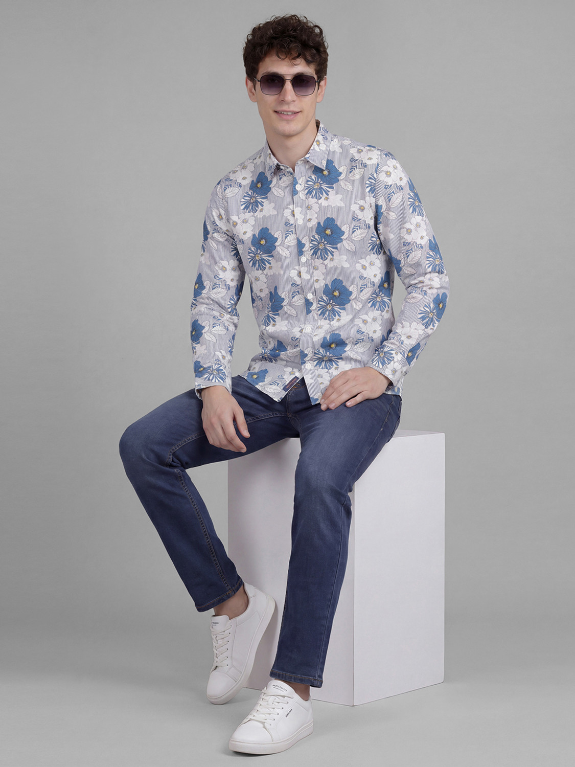 Image of BEING HUMAN Men Regular Fit Floral Print Spread Collar Casual Shirt