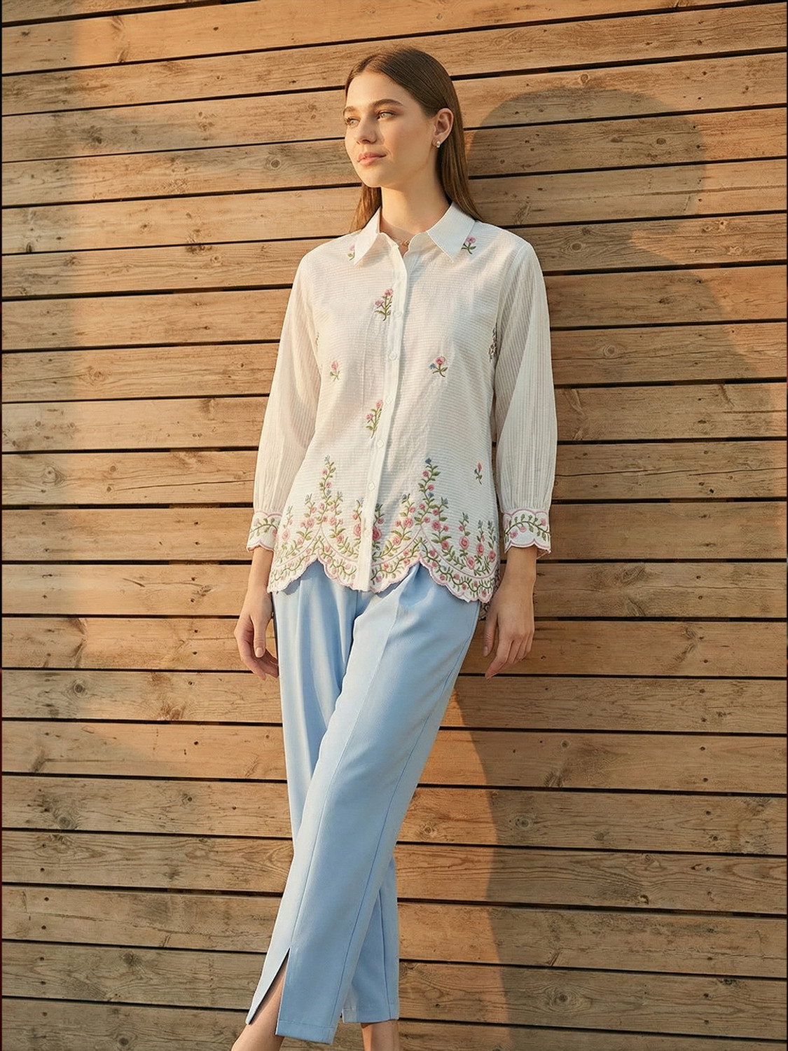 Image of ZUMMER Women Self Design Casual White Shirt