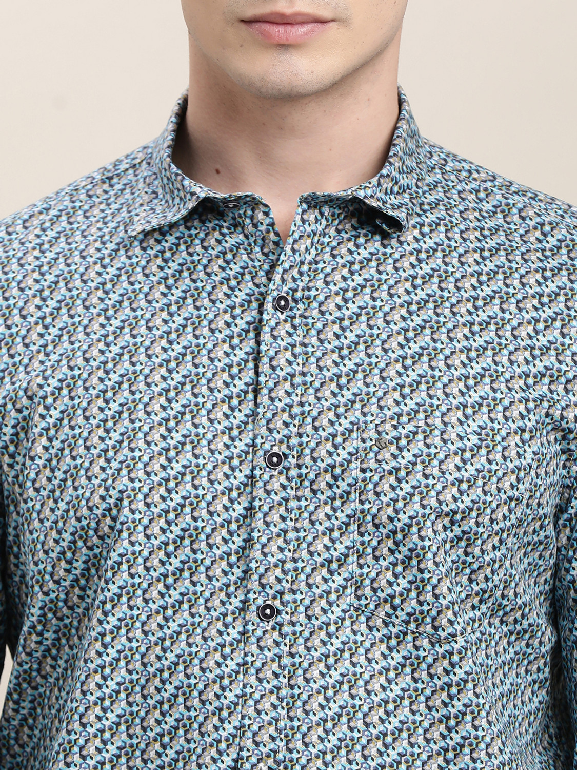 Image of TURTLE Men Printed Casual Blue Shirt