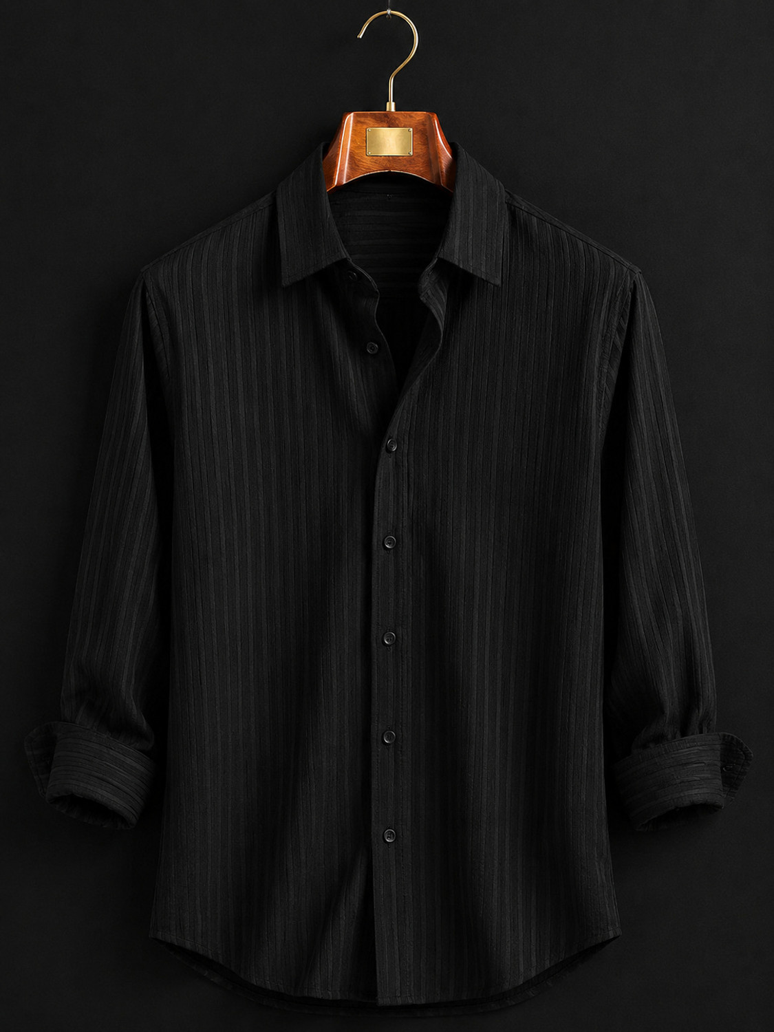 Image of Solbiza Men Striped Casual Black Shirt