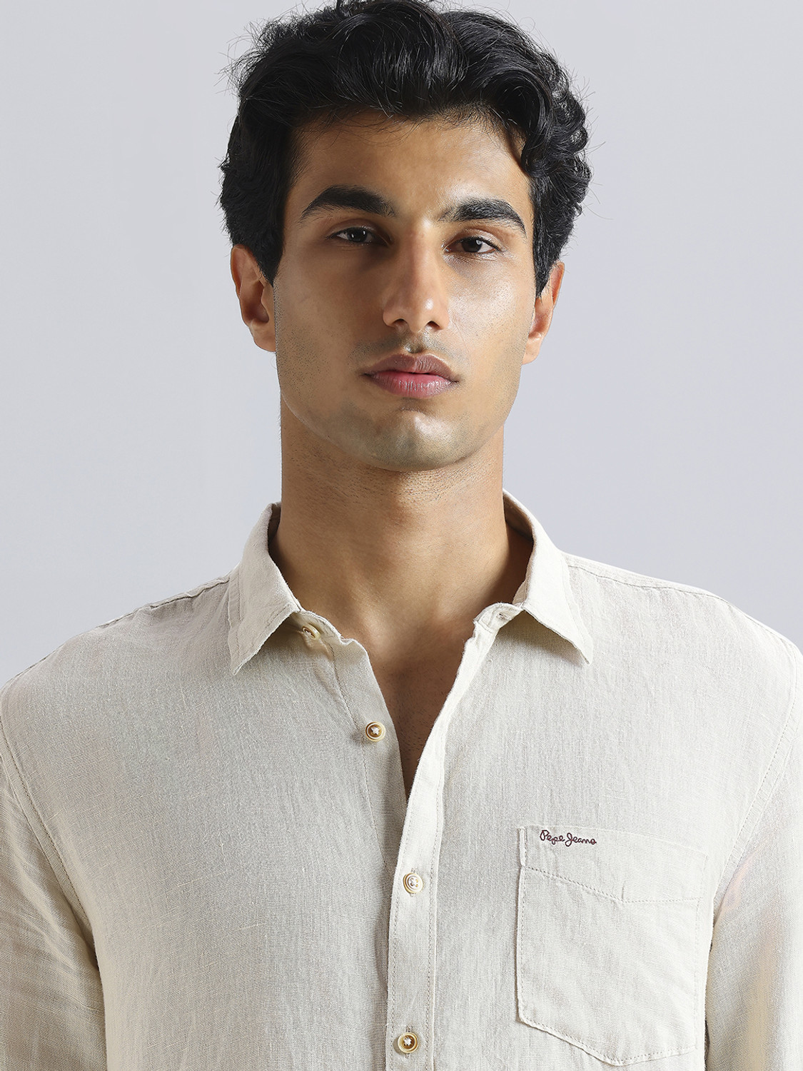 Image of Pepe Jeans Men Solid Casual White Shirt