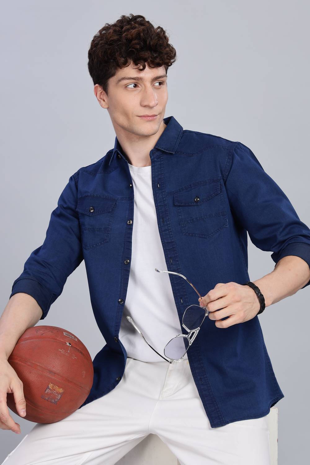 7th Legion Men Solid Casual Dark Blue Shirt