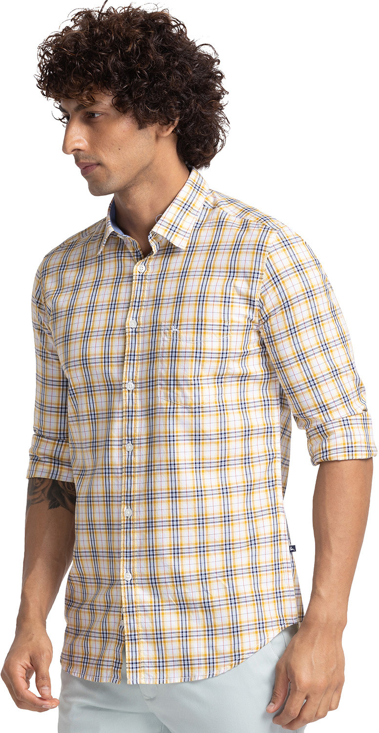 Image of PARX Men Checkered Casual Yellow Shirt