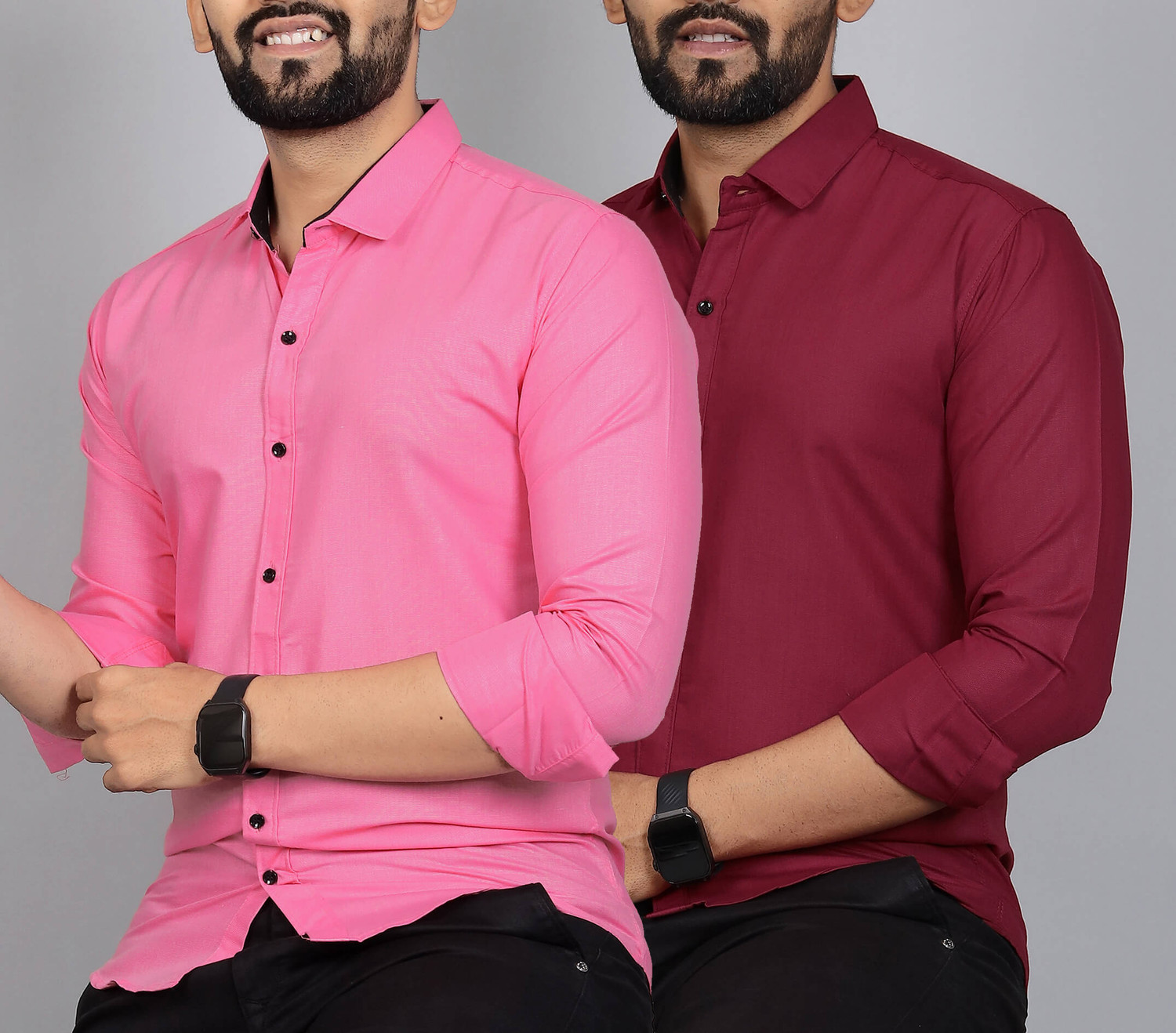 Image of Blue dove Men Solid Casual Maroon, Pink Shirt
