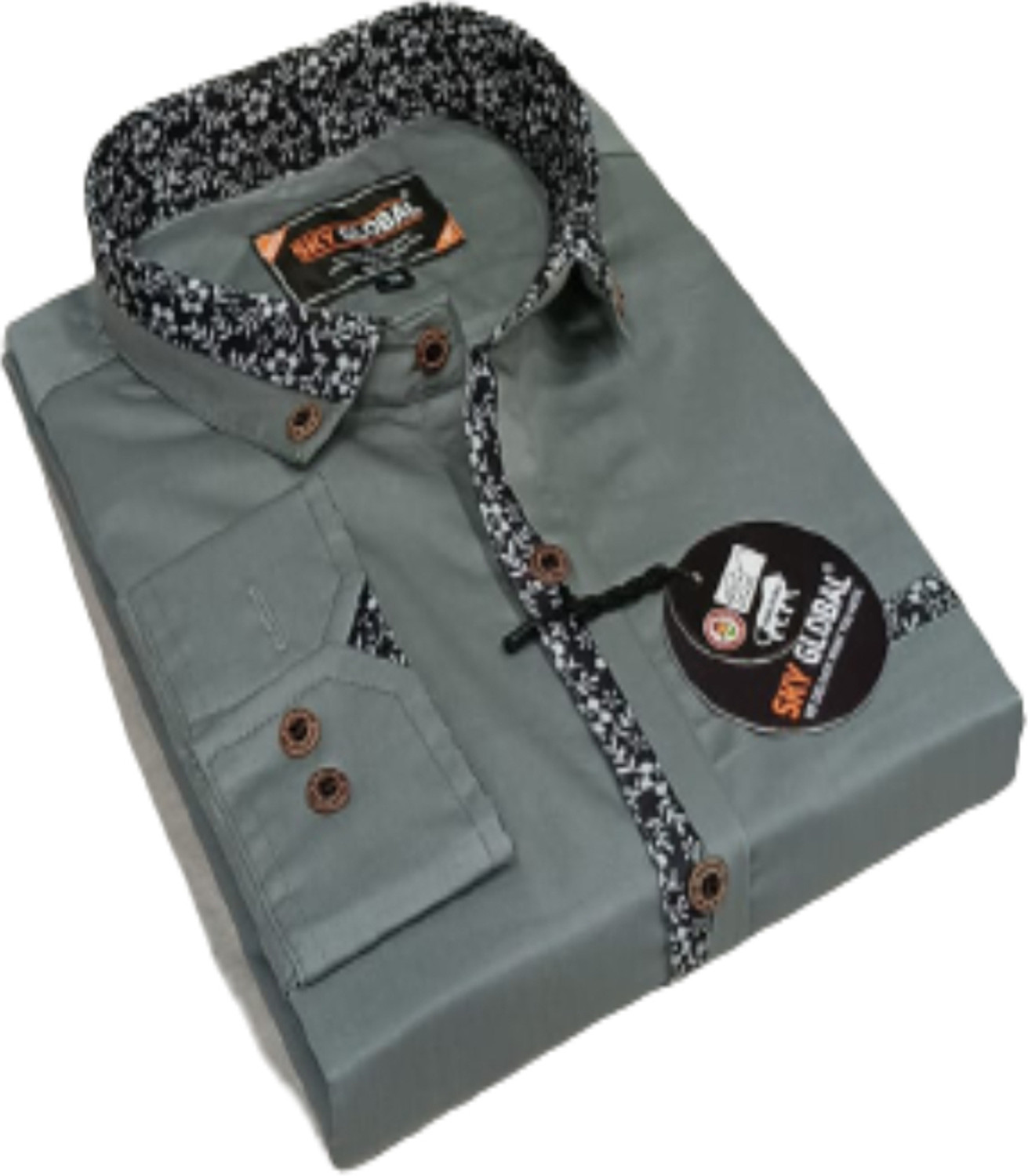 Image of Sky Global Men Printed Casual Grey Shirt