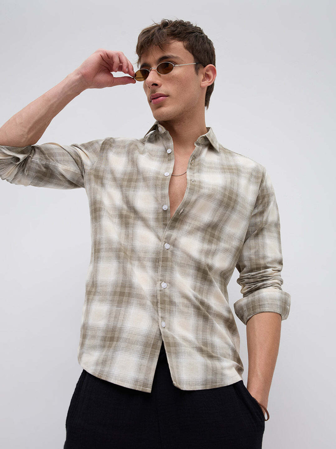 Image of VASTRADO Men Checkered Casual Brown Shirt
