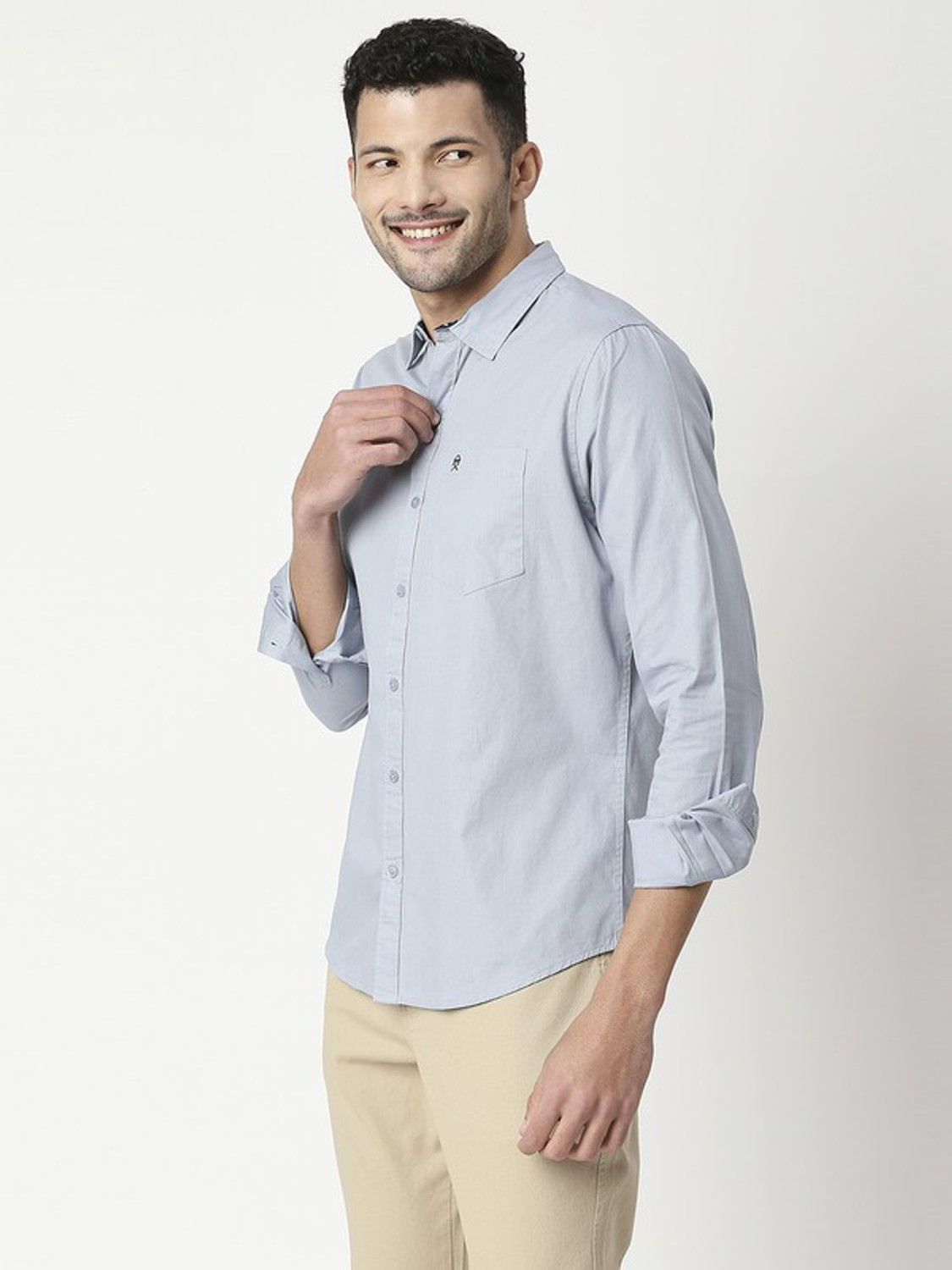 Image of THOMAS SCOTT Men Solid Casual Grey Shirt