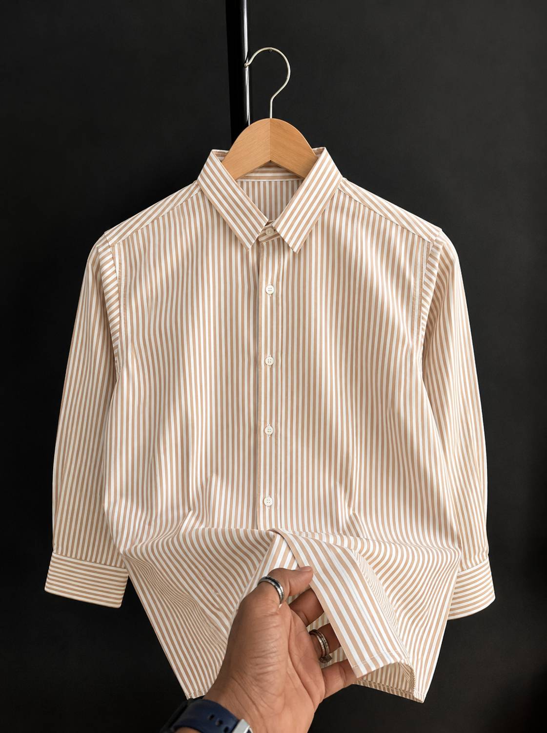 MANCLUB Men Striped Casual Brown, White Shirt - Image 1