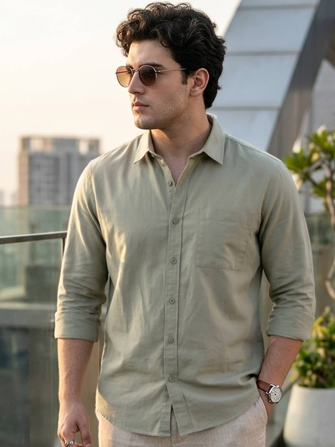 Urbano Men Beige Casual Shirt - Image 1