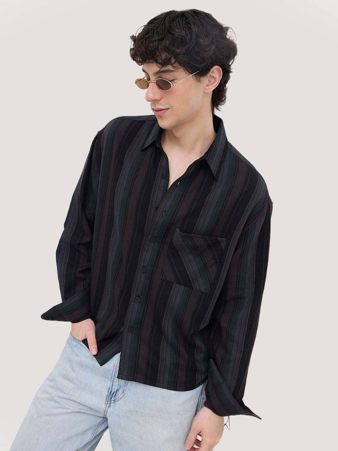 VASTRADO Men Striped Casual Brown Shirt - Image 4