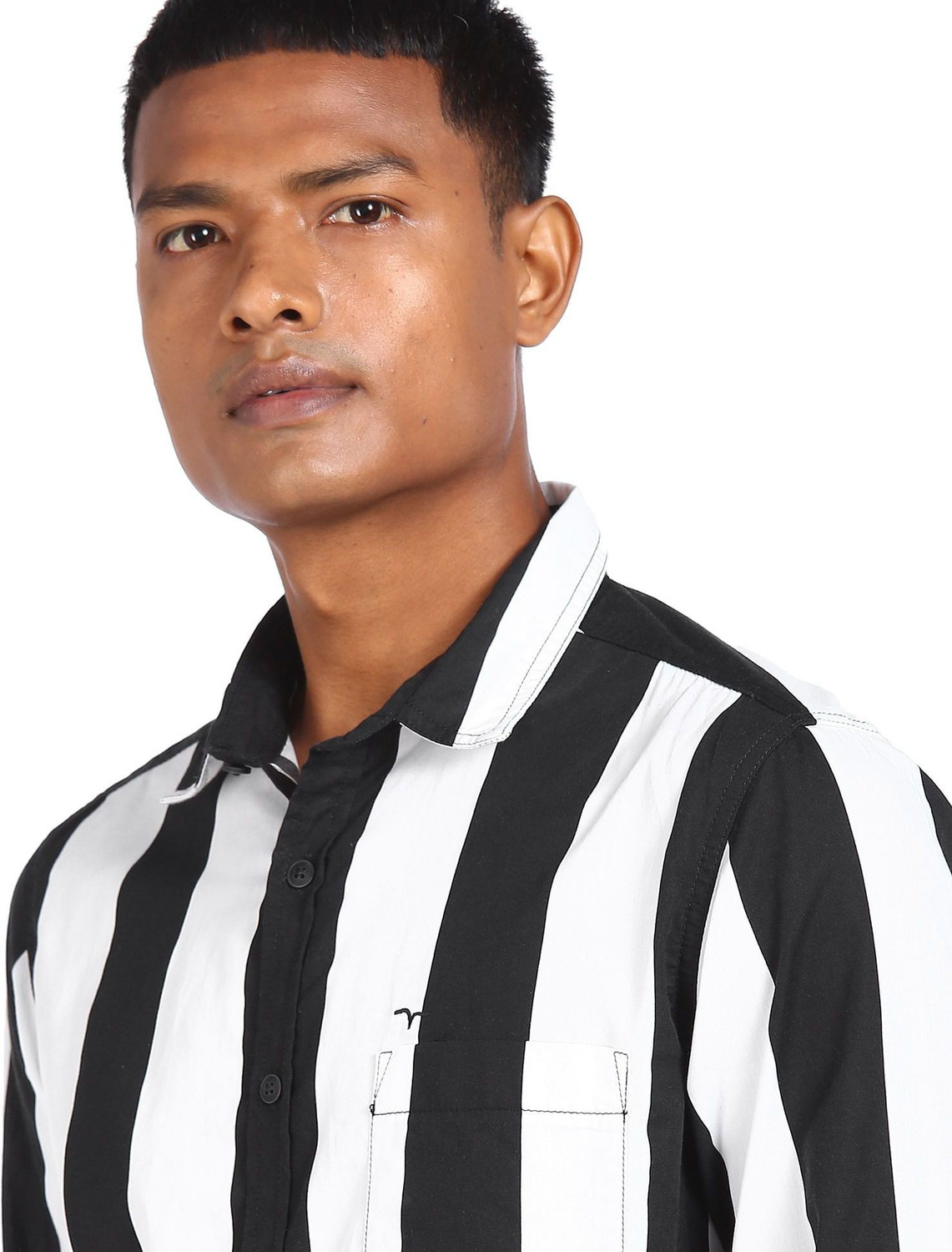 Image of FLYING MACHINE Men Striped Casual Black Shirt