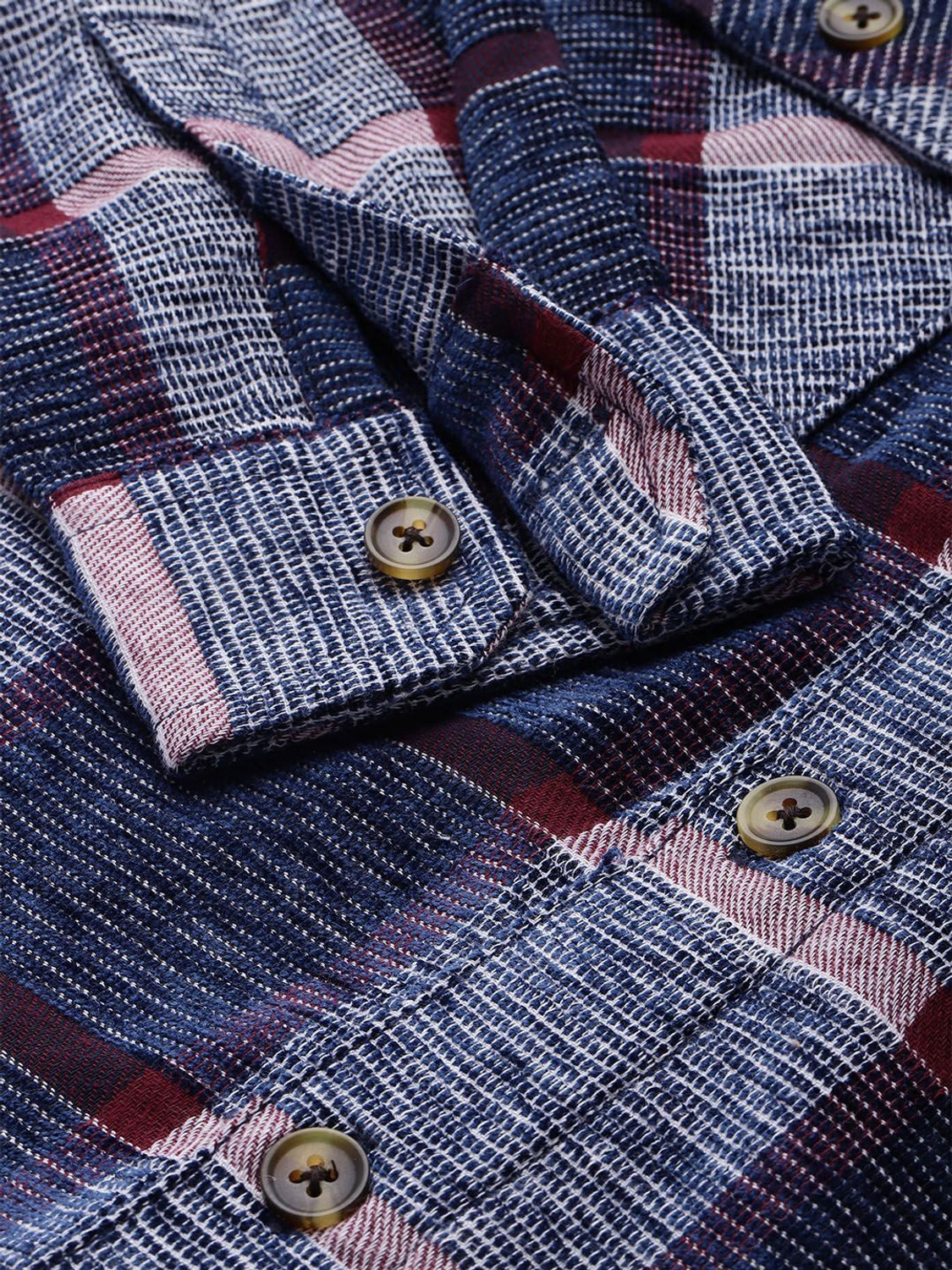 Image of Mast & Harbour Men Checkered Casual Blue Shirt