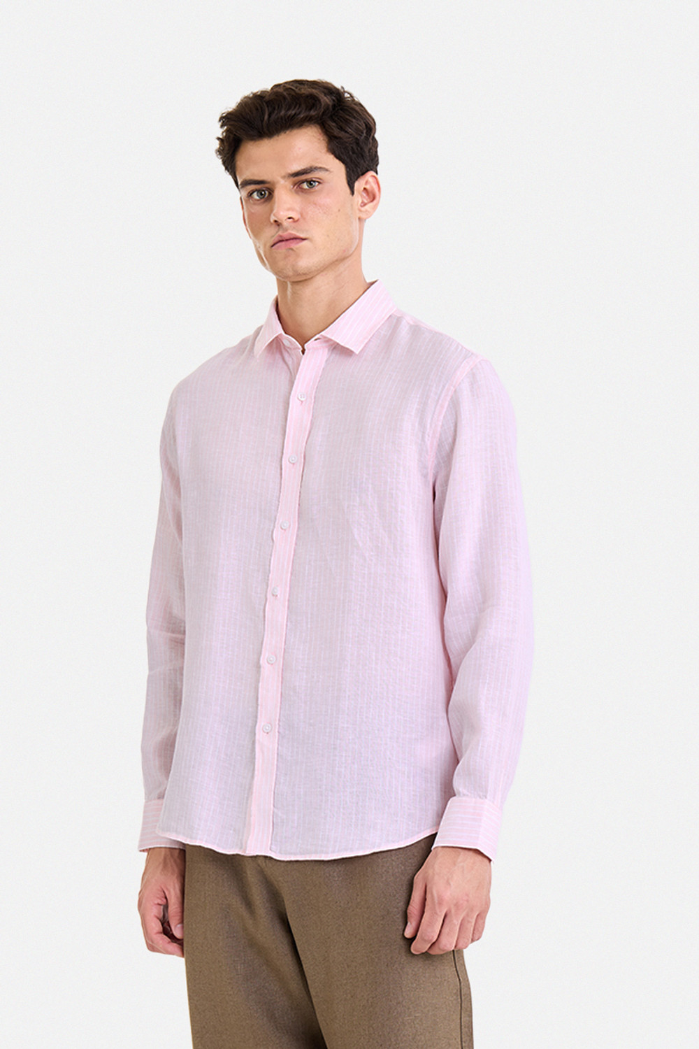 Image of Snitch Men Striped Casual Pink Shirt