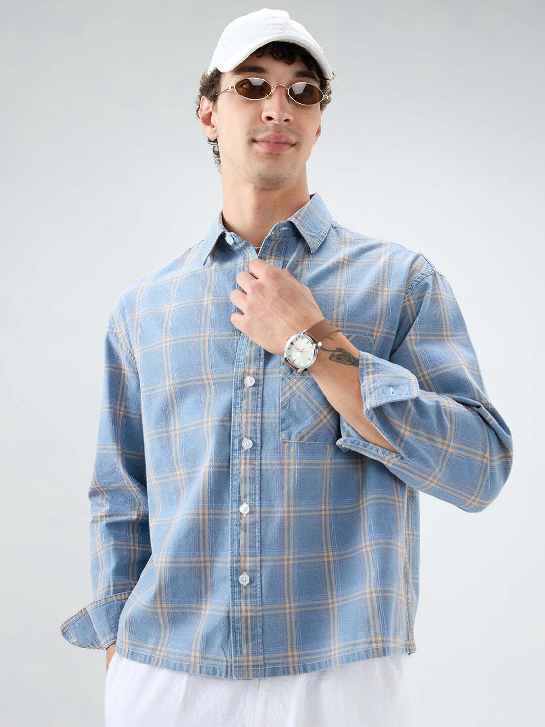 Image of VASTRADO Men Checkered Casual Blue Shirt