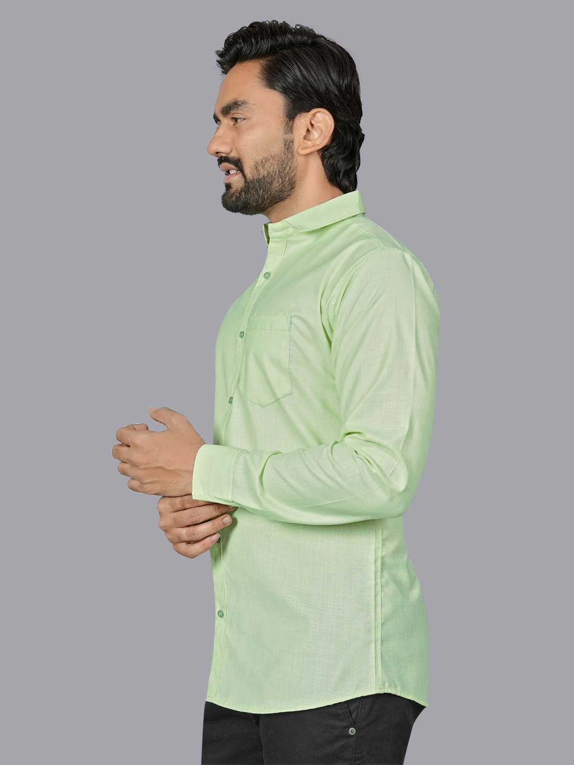 Image of REJIO Men Solid Casual Light Green Shirt