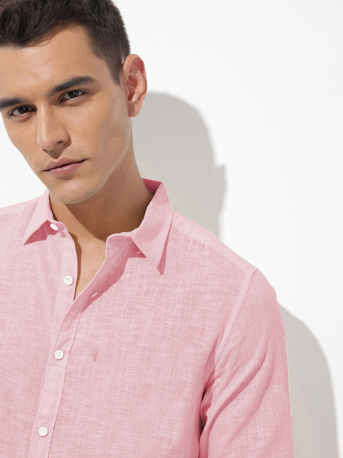 Image of SHIRTZONE Men Solid Casual Pink Shirt