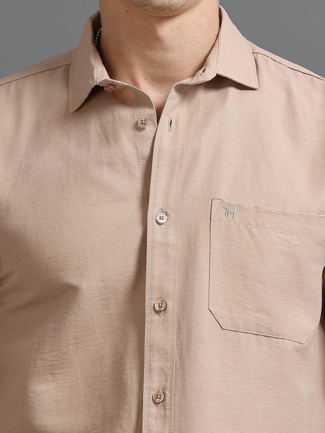 Image of Tom Mackler Men Solid Casual Beige Shirt