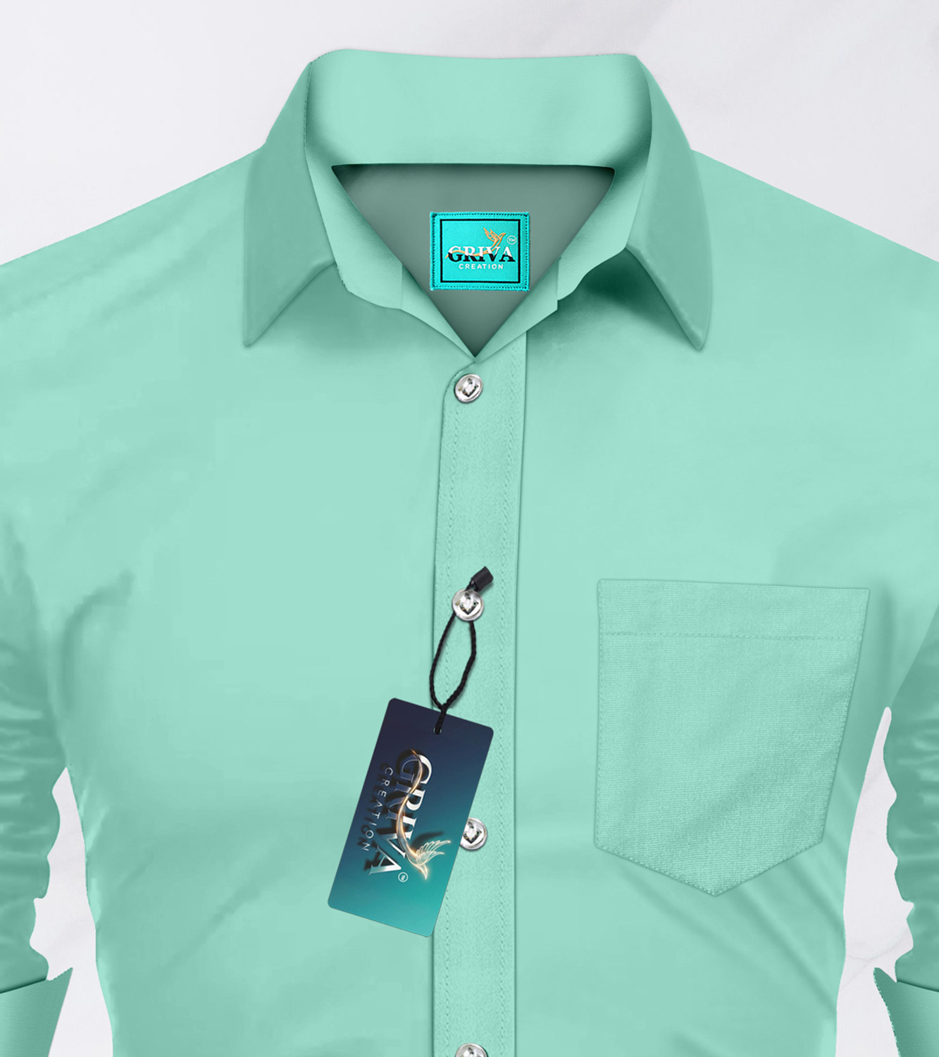 Image of Grivacreation Men Solid Casual Light Green Shirt