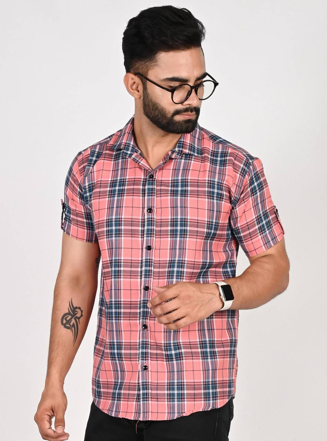 Dark Age Men Checkered Casual Pink Shirt