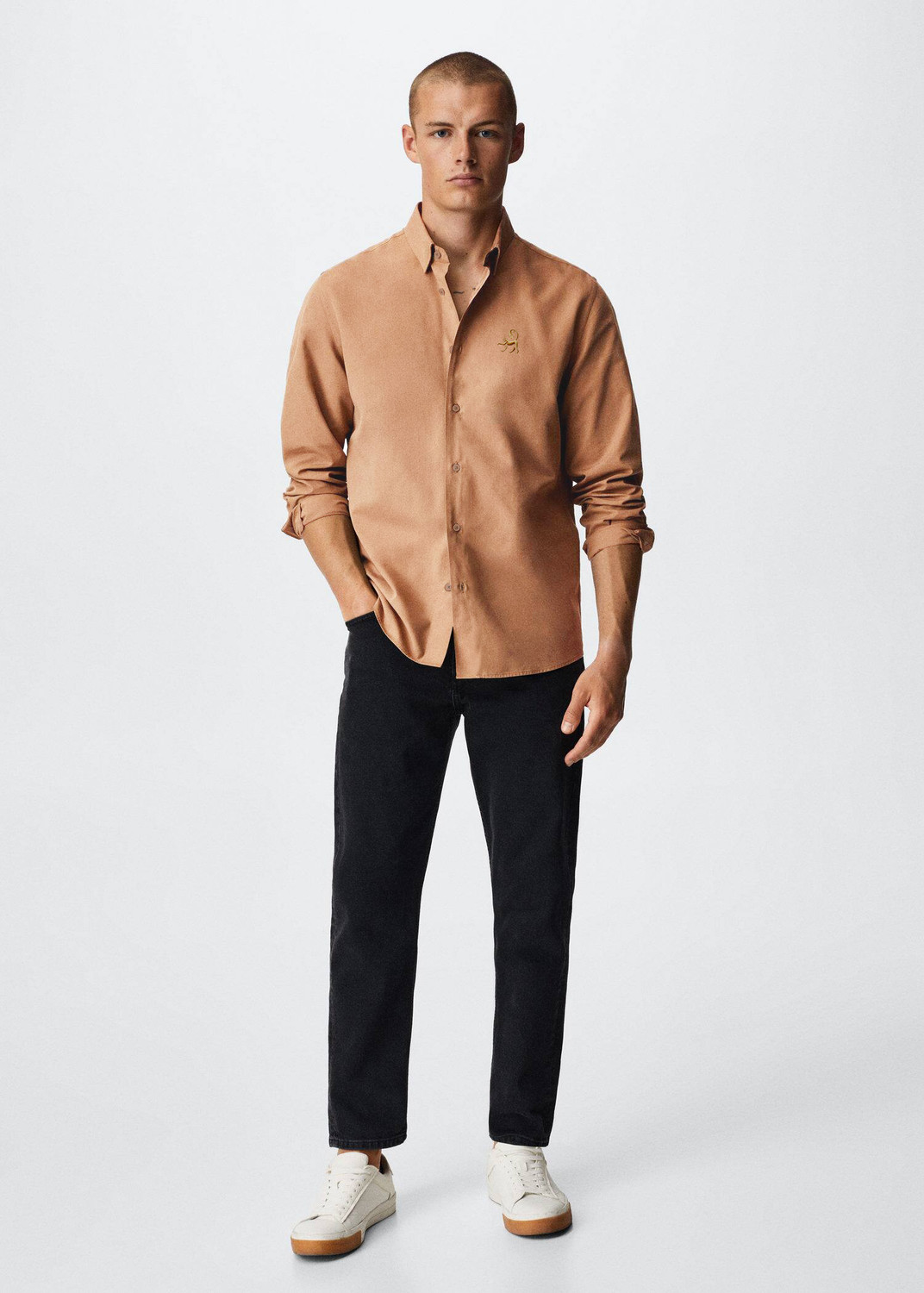 Image of MISCHIEF Monkey Men Solid Casual Beige Shirt