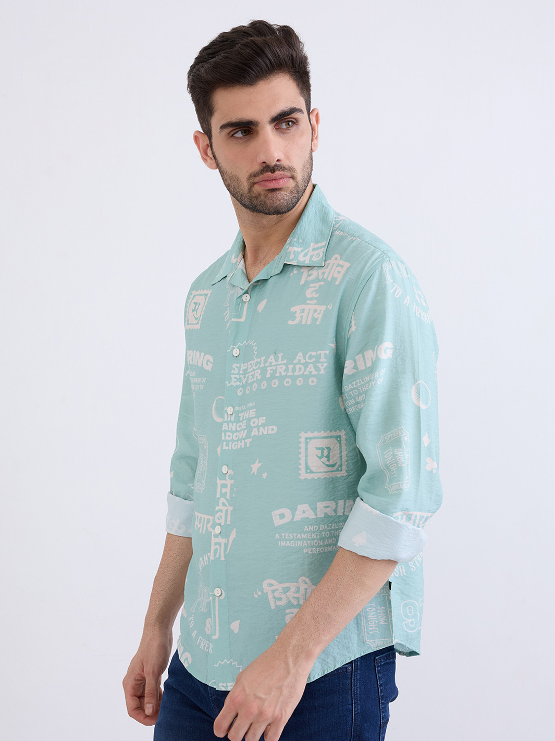 Image of Spykar Men Printed Casual Blue Shirt
