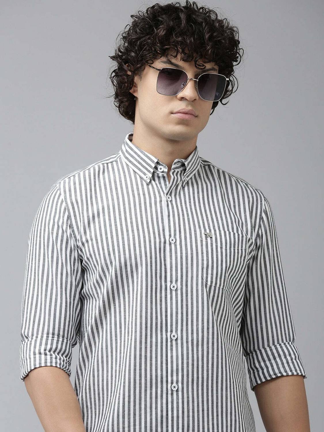 THE BEAR HOUSE Men Striped Casual Grey, White Shirt