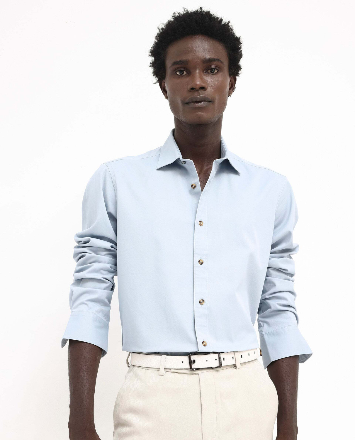 Image of RARE RABBIT Men Solid Casual Blue Shirt