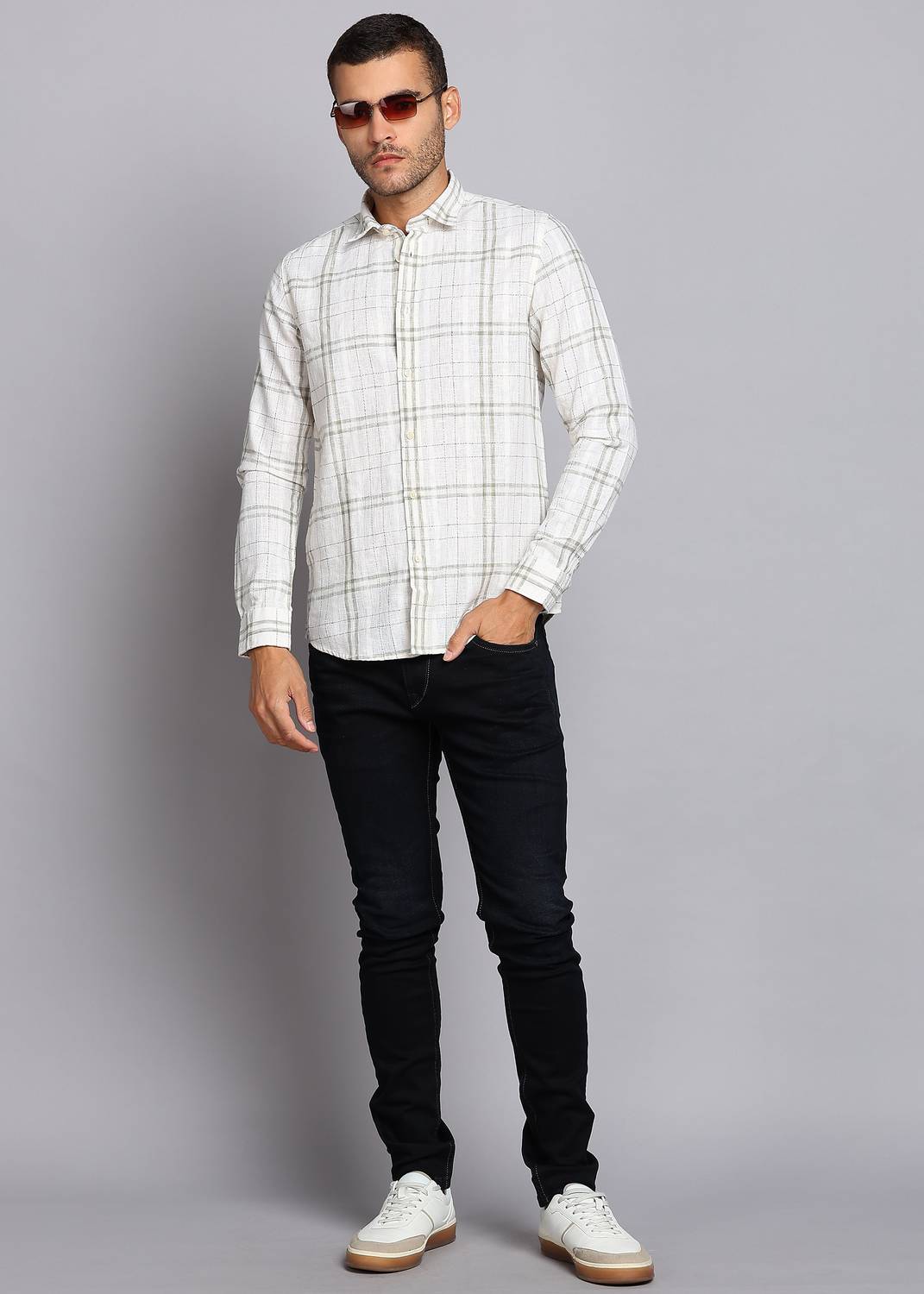 LAWMAN Men Checkered Casual White Shirt - Image 2