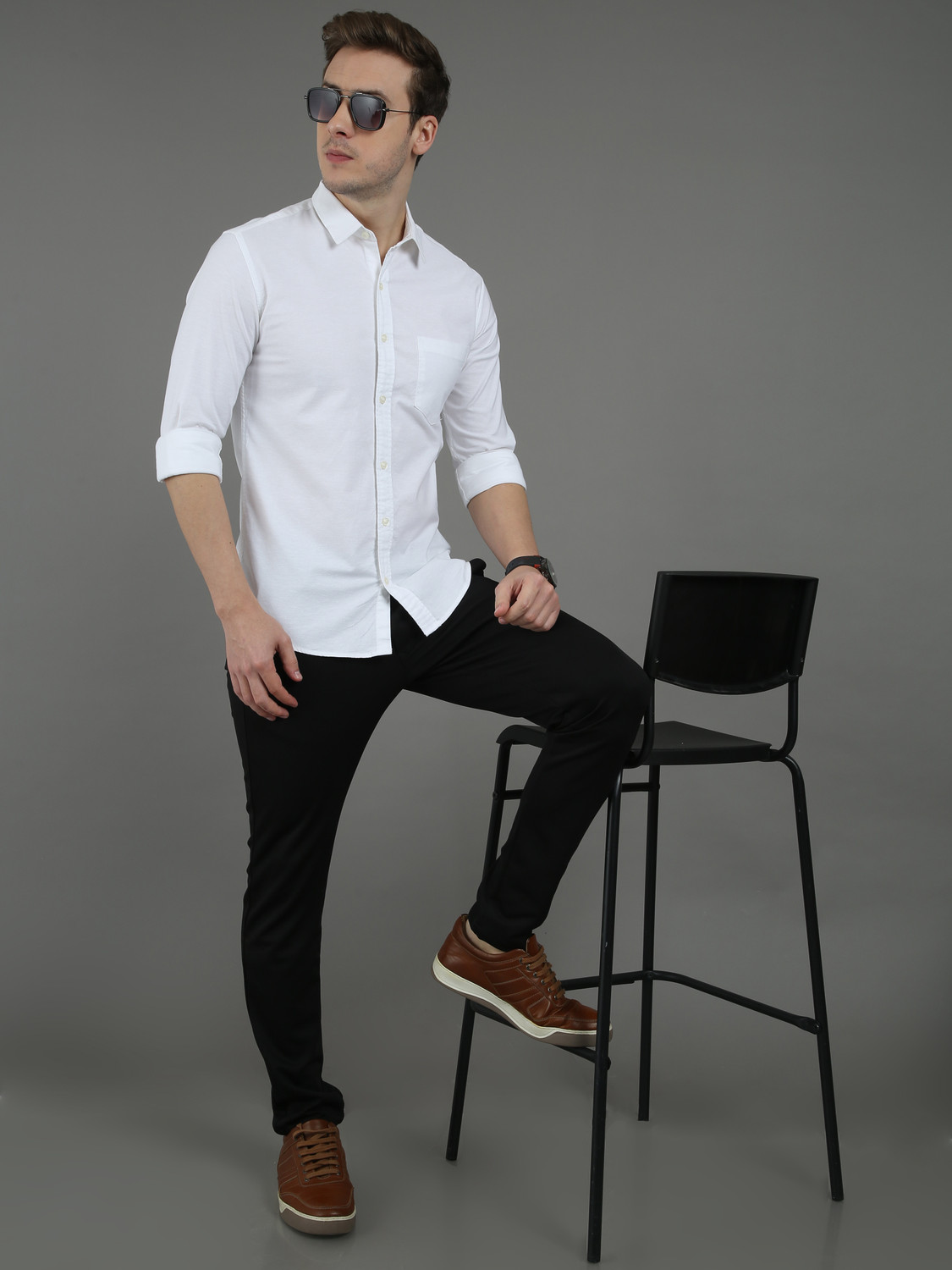 Image of SPRNG Men Solid Casual White Shirt